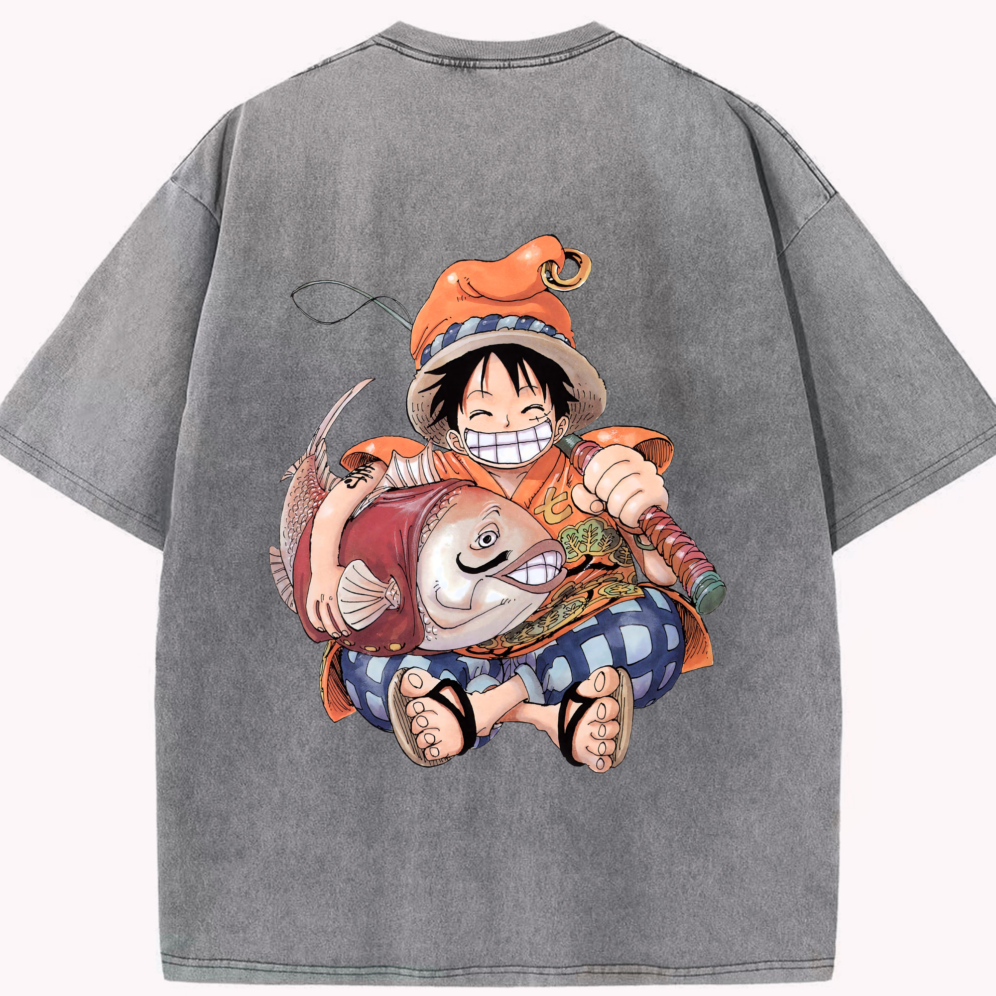 ワンピース モンキー・D・ルフィ ONE PIECE Monkey D. Luffy 綿100% ヴィンテージ風 半袖Tシャツ（背面プリント）