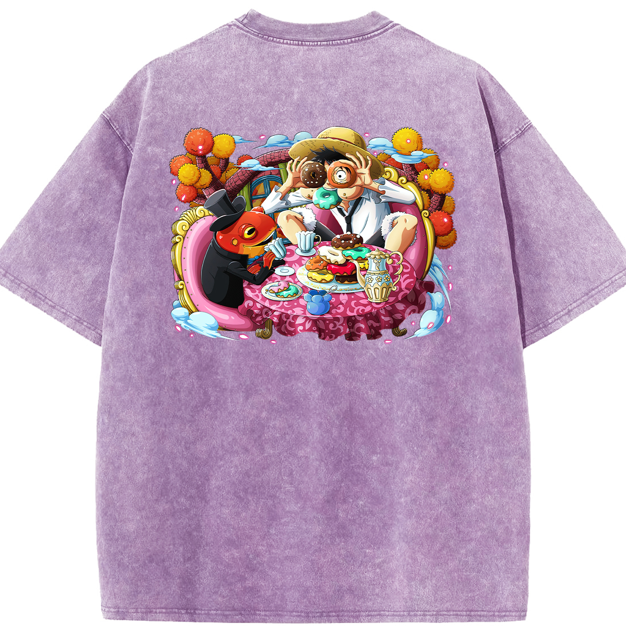 ワンピース モンキー・D・ルフィ ONE PIECE Monkey D. Luffy 綿100% ヴィンテージ風 半袖Tシャツ（背面プリント）