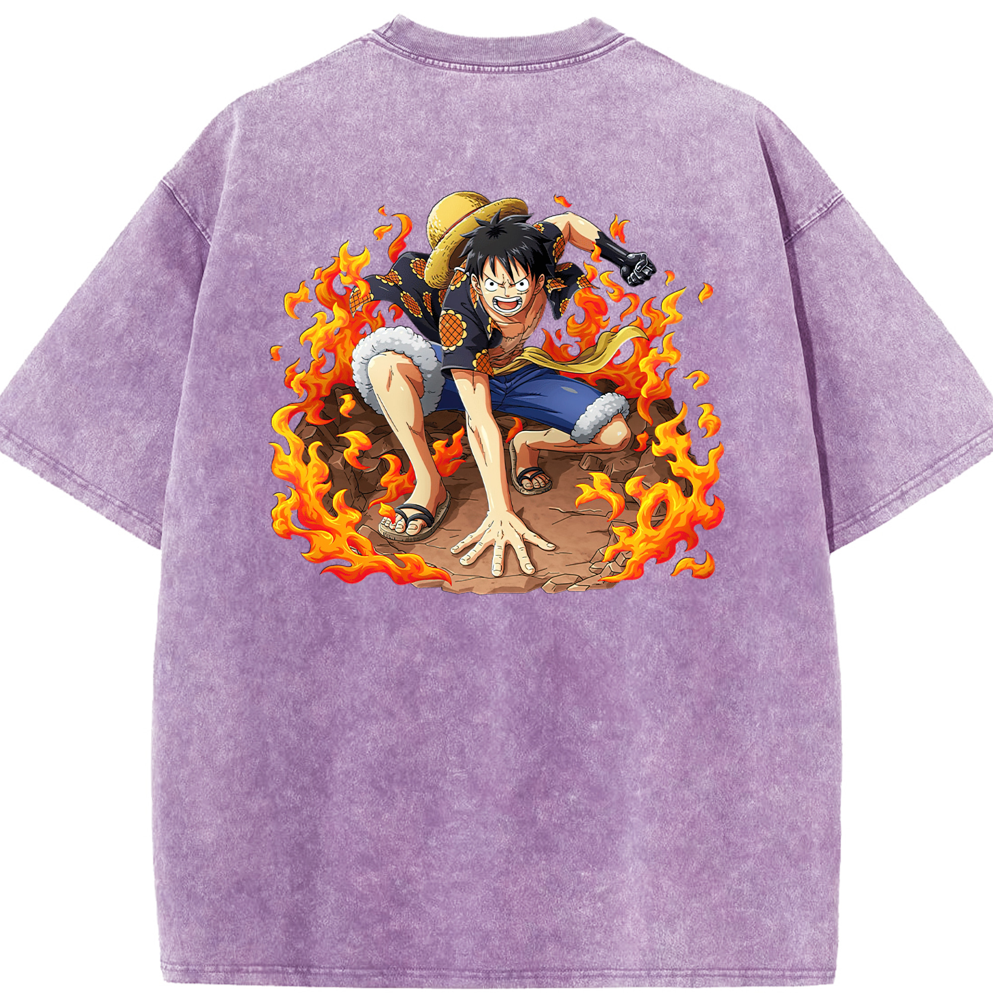 ワンピース モンキー・D・ルフィ ONE PIECE Monkey D. Luffy 綿100% ヴィンテージ風 半袖Tシャツ（背面プリント）
