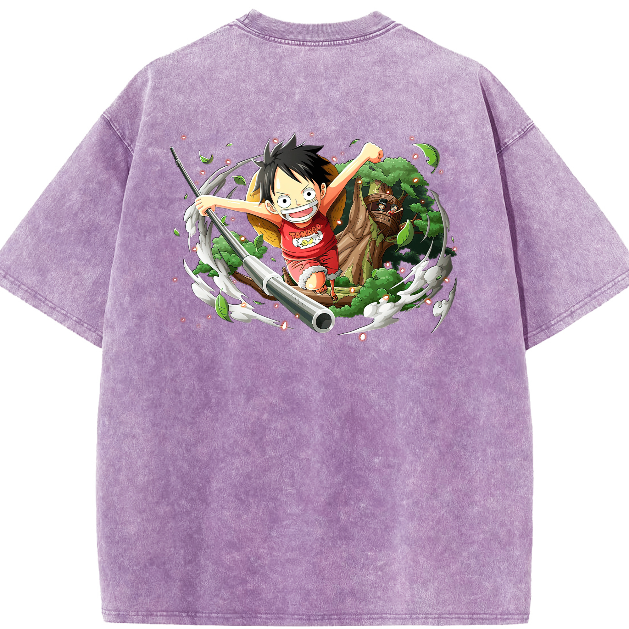 ワンピース モンキー・D・ルフィ ONE PIECE Monkey D. Luffy 綿100% ヴィンテージ風 半袖Tシャツ（背面プリント）
