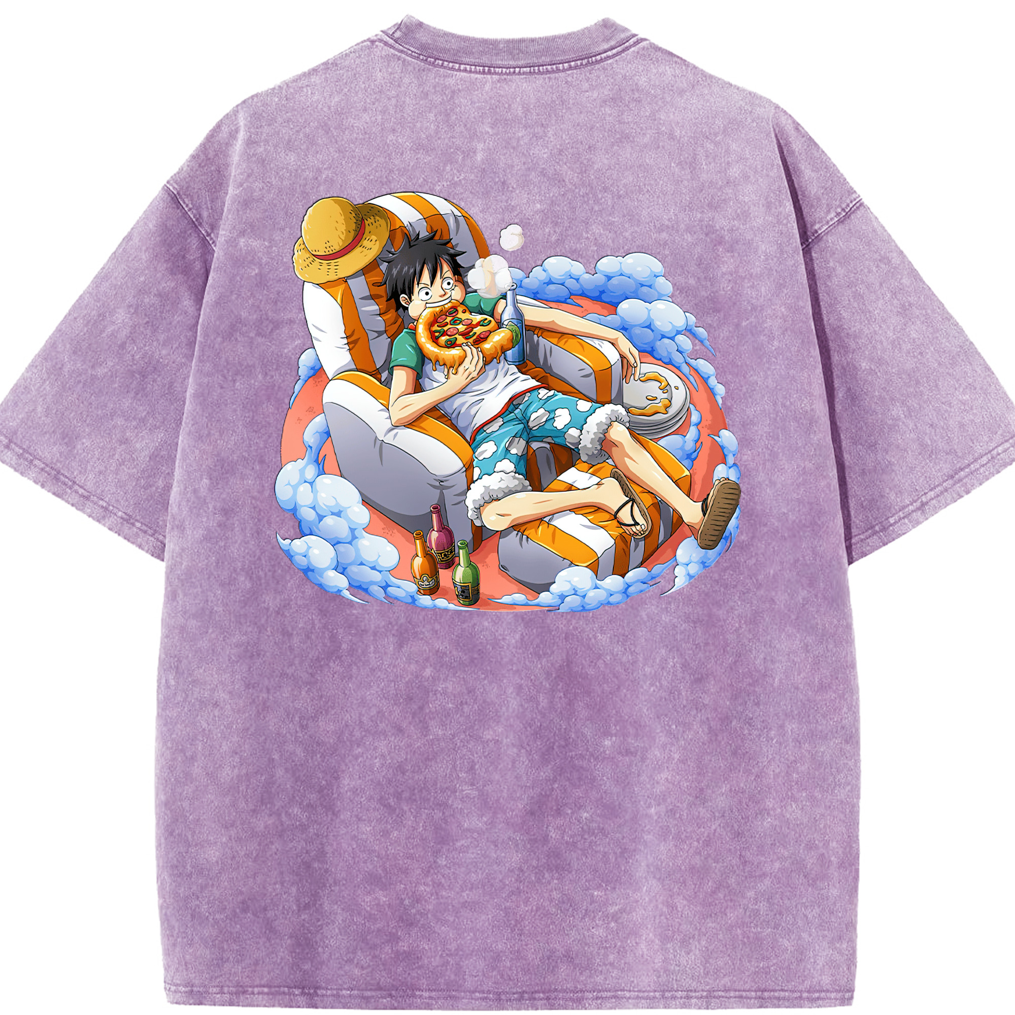 ワンピース モンキー・D・ルフィ ONE PIECE Monkey D. Luffy 綿100% ヴィンテージ風 半袖Tシャツ（背面プリント）