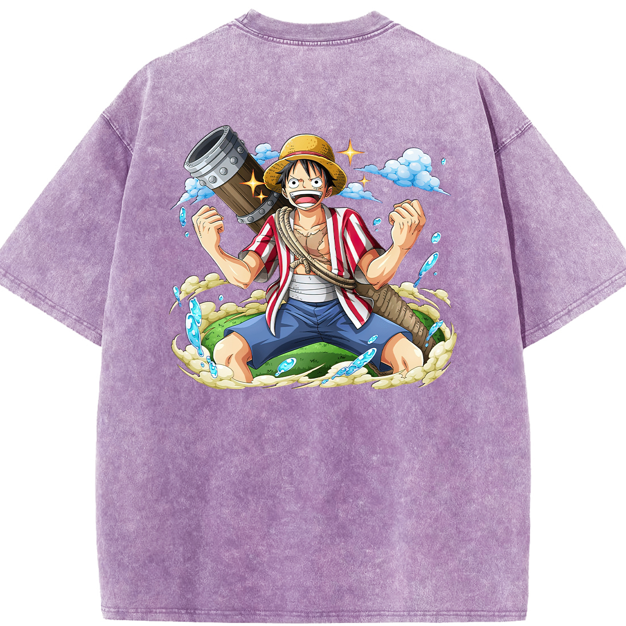 ワンピース モンキー・D・ルフィ ONE PIECE Monkey D. Luffy 綿100% ヴィンテージ風 半袖Tシャツ（背面プリント）