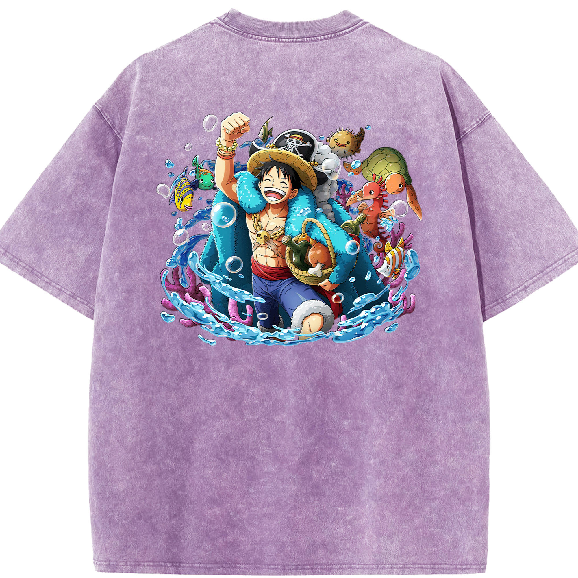 ワンピース モンキー・D・ルフィ ONE PIECE Monkey D. Luffy 綿100% ヴィンテージ風 半袖Tシャツ（背面プリント）