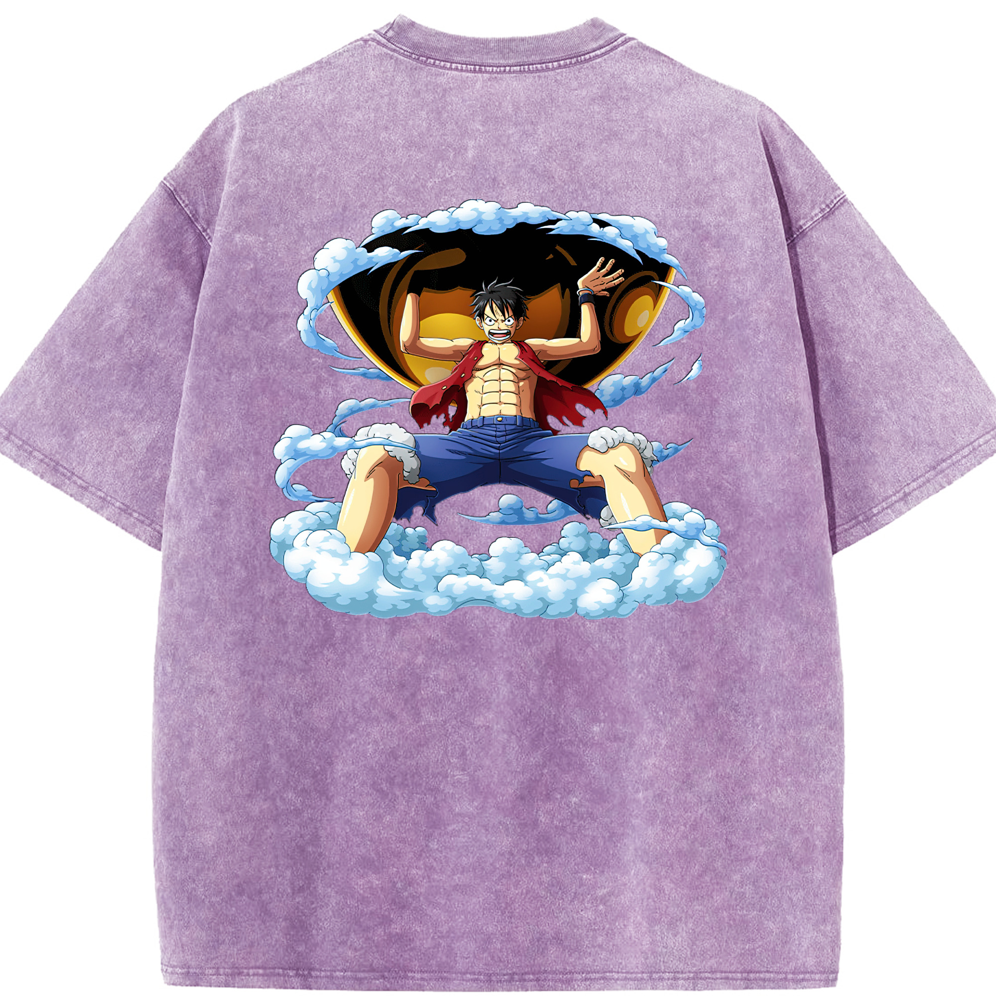 ワンピース モンキー・D・ルフィ ONE PIECE Monkey D. Luffy 綿100% ヴィンテージ風 半袖Tシャツ（背面プリント）