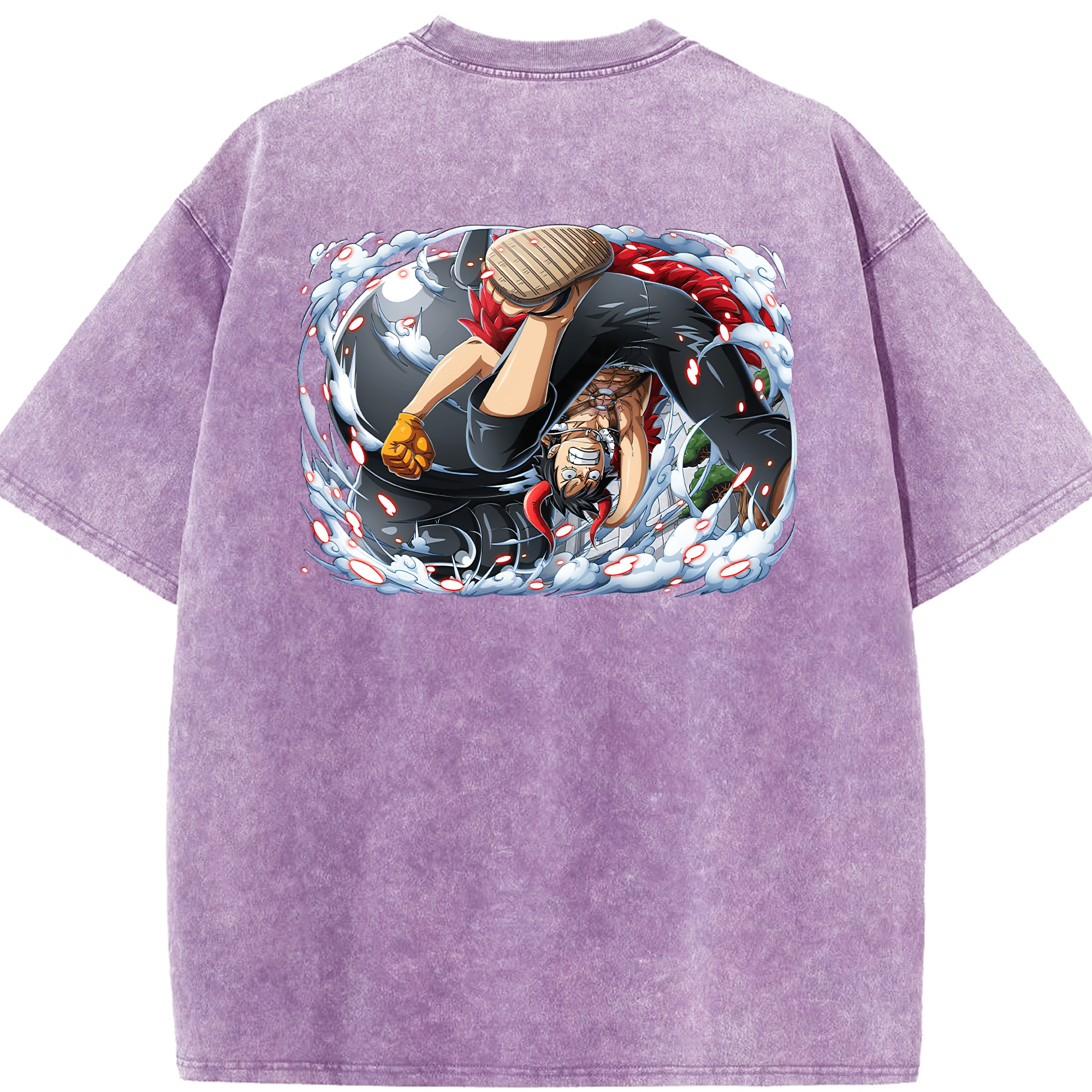 ワンピース モンキー・D・ルフィ ONE PIECE Monkey D. Luffy 綿100% ヴィンテージ風 半袖Tシャツ（背面プリント）