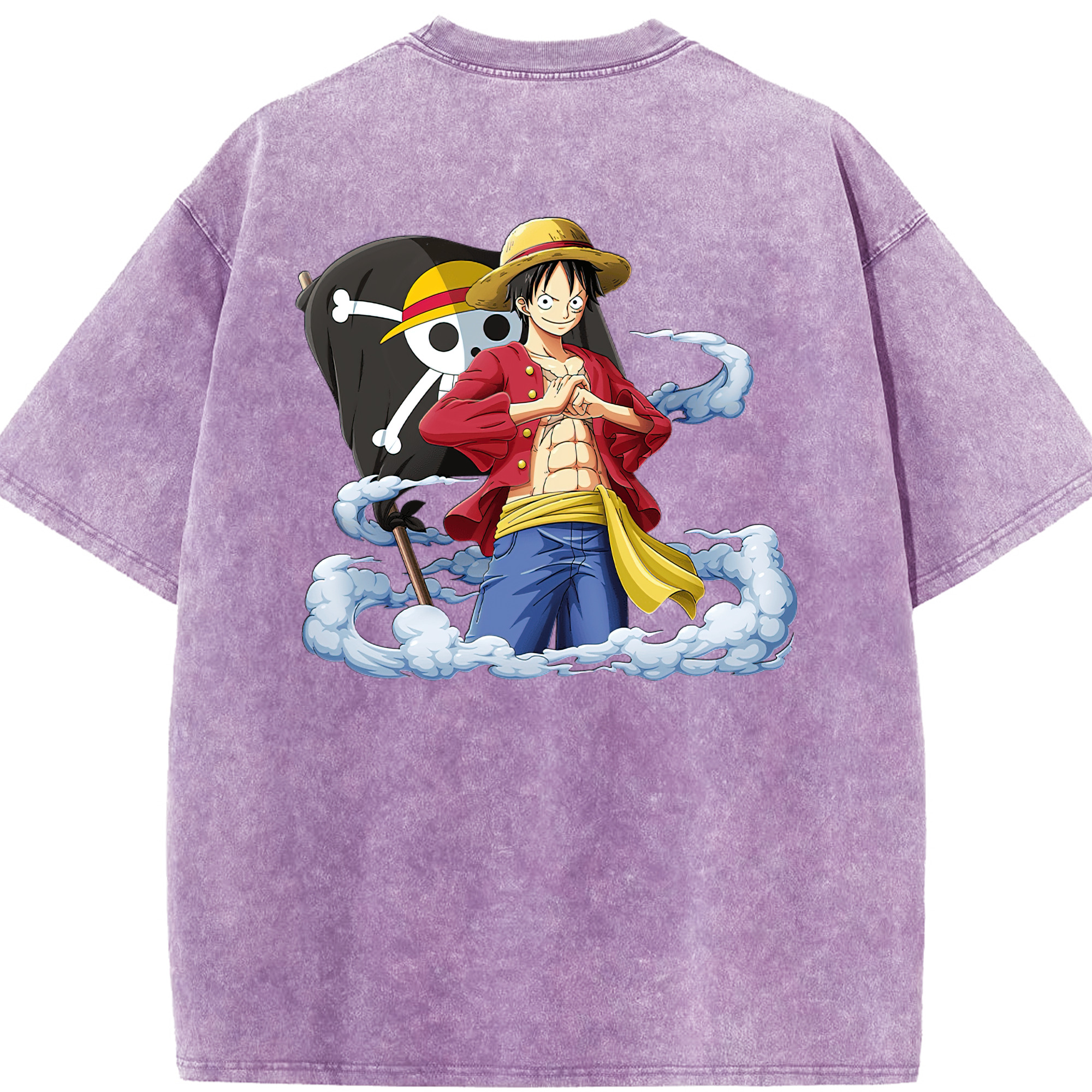 ワンピース モンキー・D・ルフィ ONE PIECE Monkey D. Luffy 綿100% ヴィンテージ風 半袖Tシャツ（背面プリント）