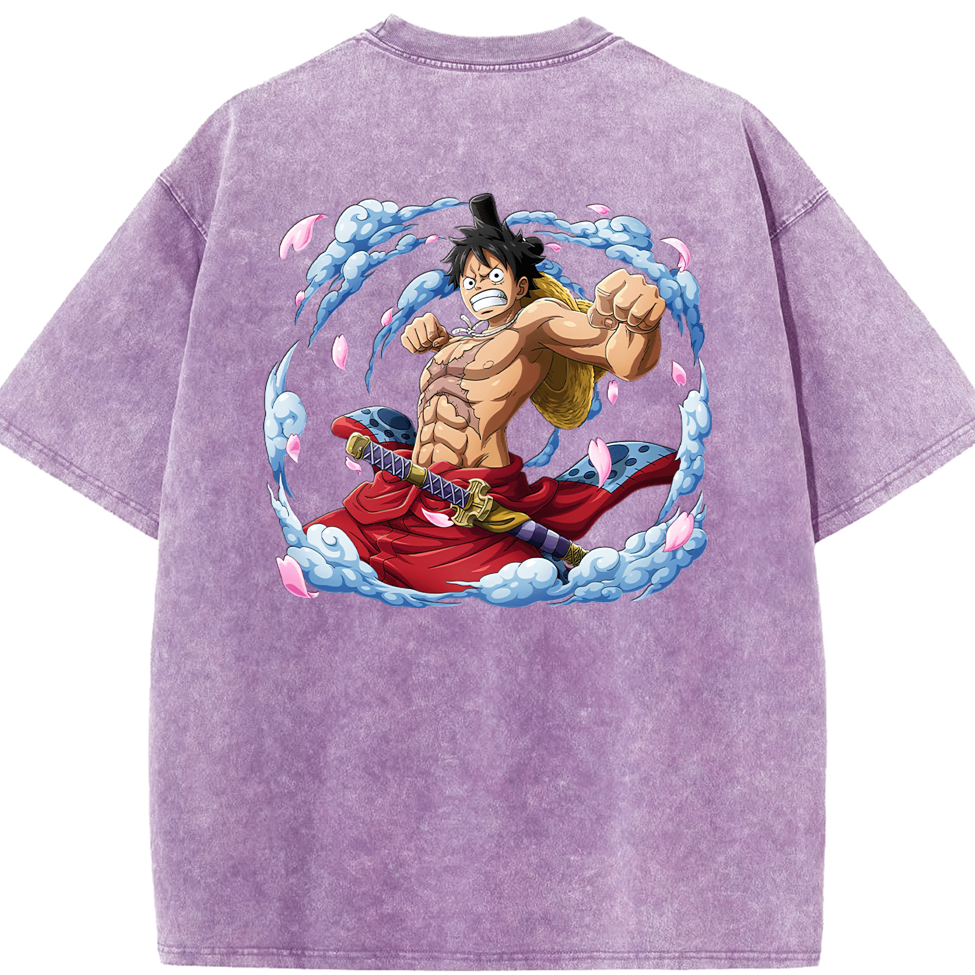 ワンピース モンキー・D・ルフィ ONE PIECE Monkey D. Luffy 綿100% ヴィンテージ風 半袖Tシャツ（背面プリント）