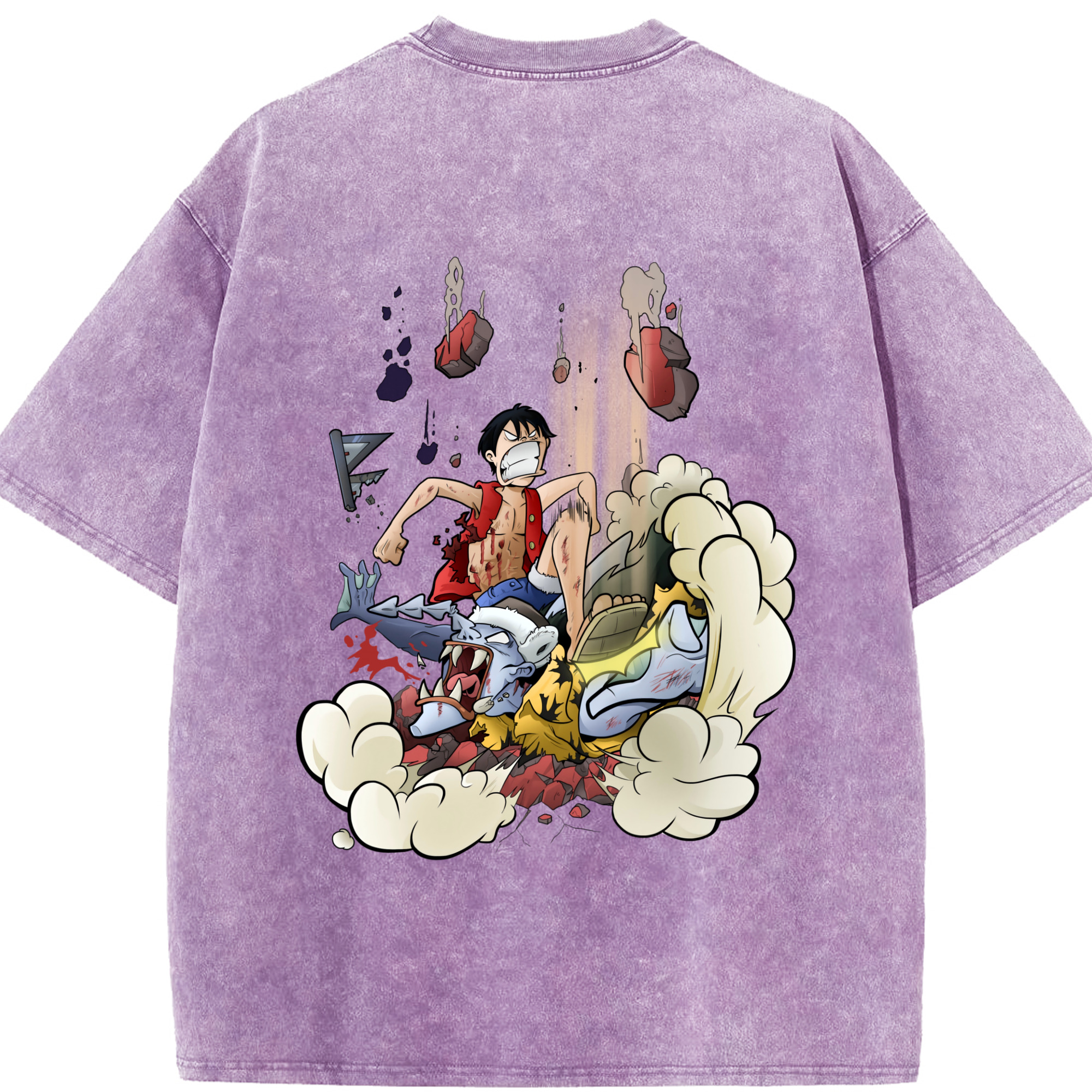 ワンピース モンキー・D・ルフィ ONE PIECE Monkey D. Luffy 綿100% ヴィンテージ風 半袖Tシャツ（背面プリント）