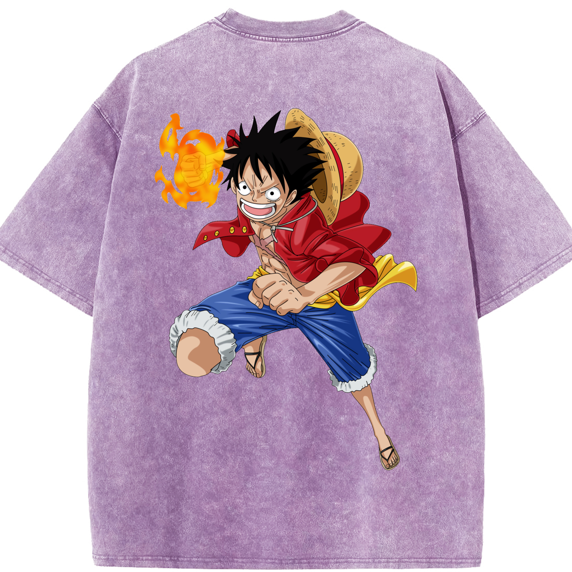 ワンピース モンキー・D・ルフィ ONE PIECE Monkey D. Luffy 綿100% ヴィンテージ風 半袖Tシャツ（背面プリント）