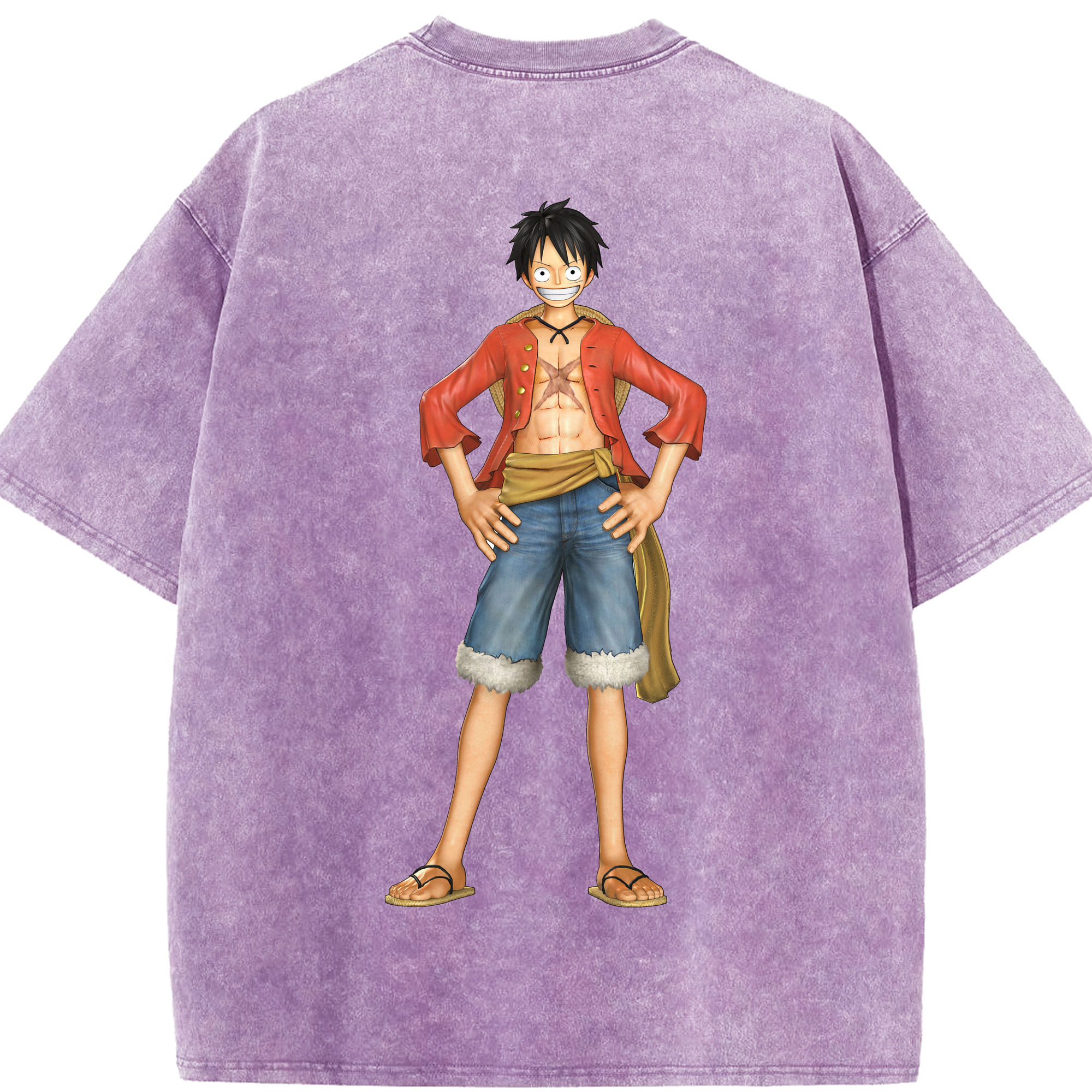 ワンピース モンキー・D・ルフィ ONE PIECE Monkey D. Luffy 綿100% ヴィンテージ風 半袖Tシャツ（背面プリント）