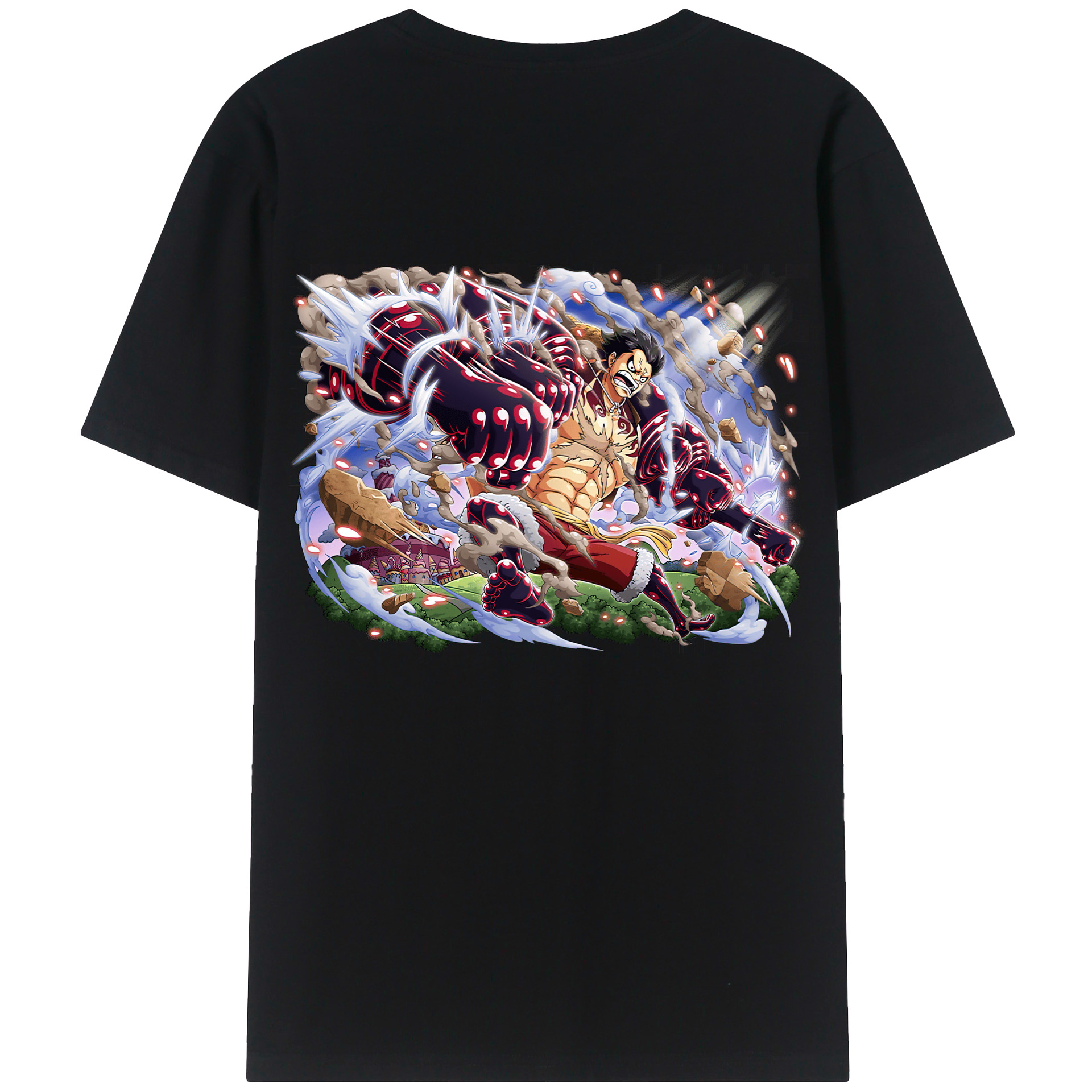 ワンピース モンキー・D・ルフィ ONE PIECE Monkey D. Luffy 綿100％ メンズ半袖Tシャツ（バックプリント） 通気性