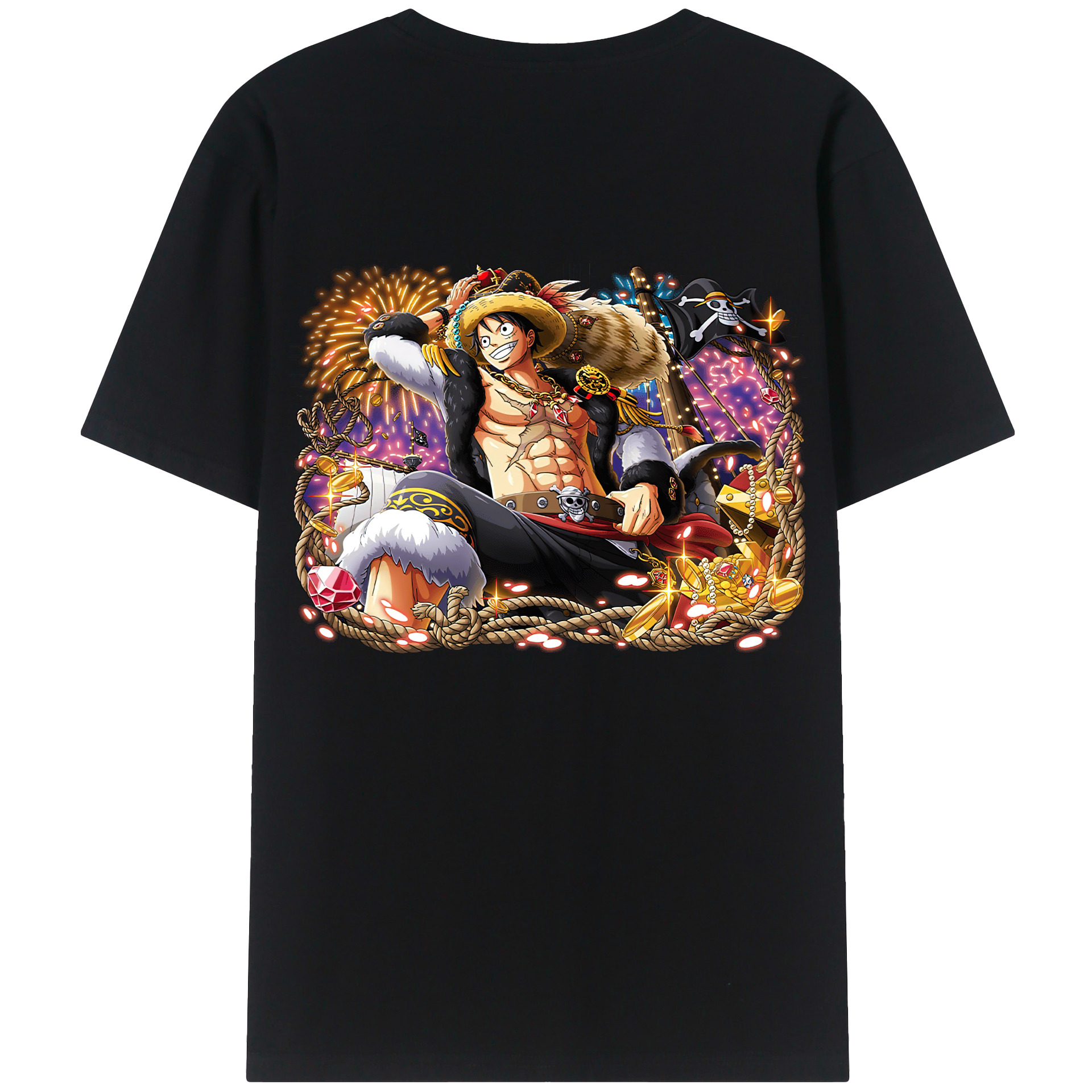 ワンピース モンキー・D・ルフィ ONE PIECE Monkey D. Luffy 綿100％ メンズ半袖Tシャツ（バックプリント） 通気性
