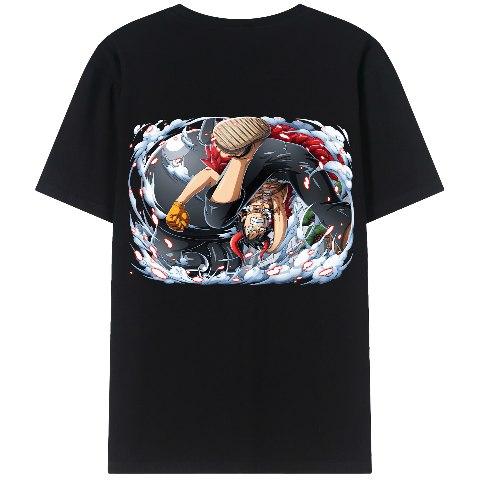 ワンピース モンキー・D・ルフィ ONE PIECE Monkey D. Luffy 綿100％ メンズ半袖Tシャツ（バックプリント） 通気性