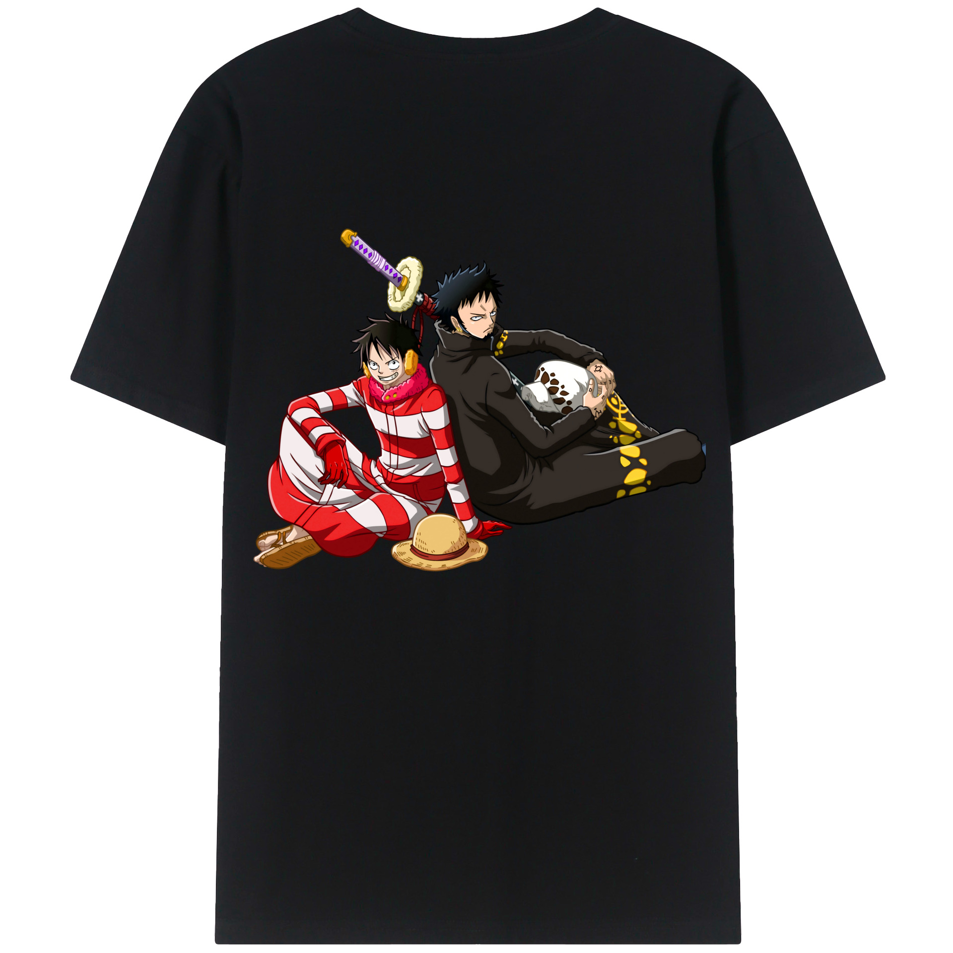 ワンピース モンキー・D・ルフィ ONE PIECE Monkey D. Luffy 綿100％ メンズ半袖Tシャツ（バックプリント） 通気性