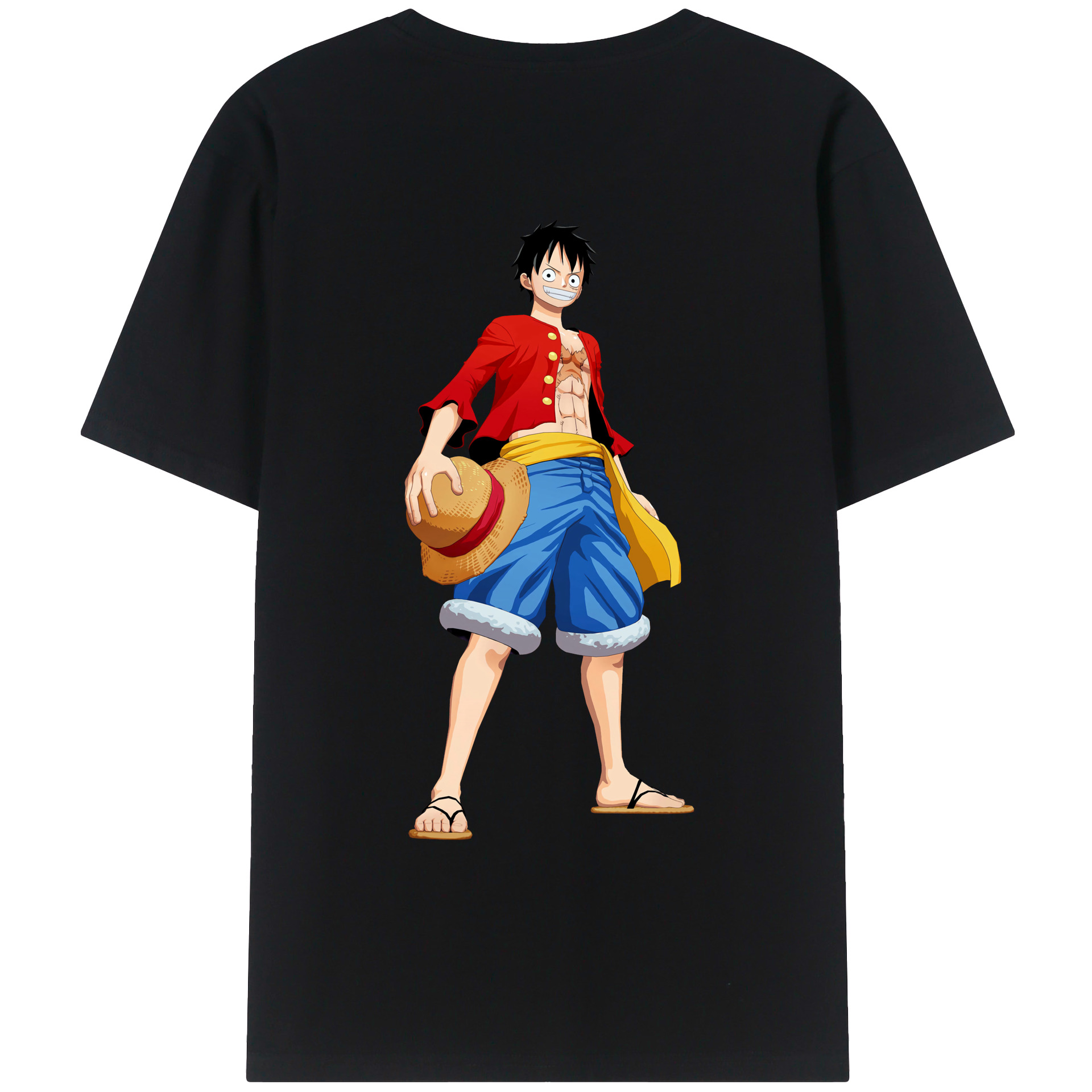 ワンピース モンキー・D・ルフィ ONE PIECE Monkey D. Luffy 綿100％ メンズ半袖Tシャツ（バックプリント） 通気性