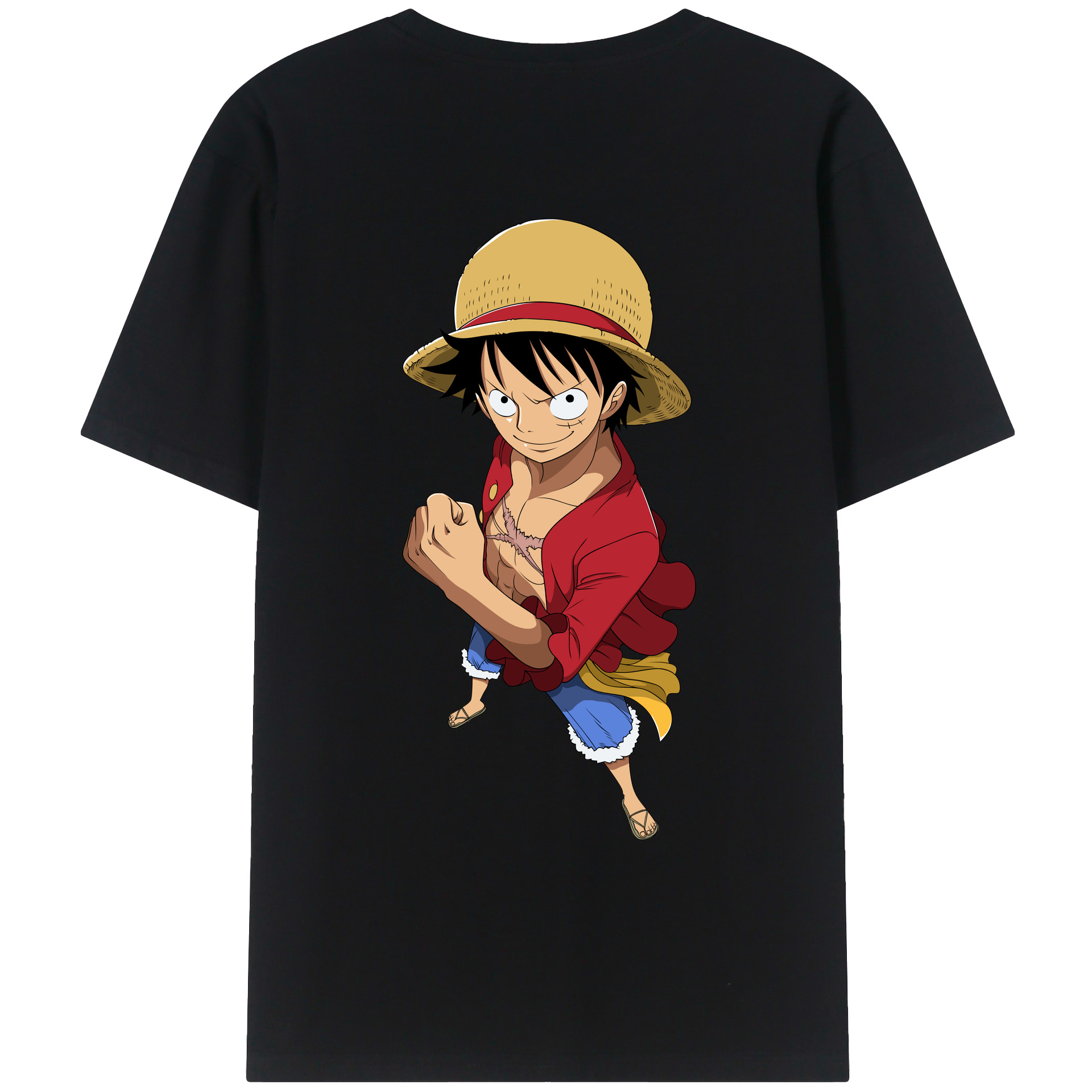 ワンピース モンキー・D・ルフィ ONE PIECE Monkey D. Luffy 綿100％ メンズ半袖Tシャツ（バックプリント） 通気性