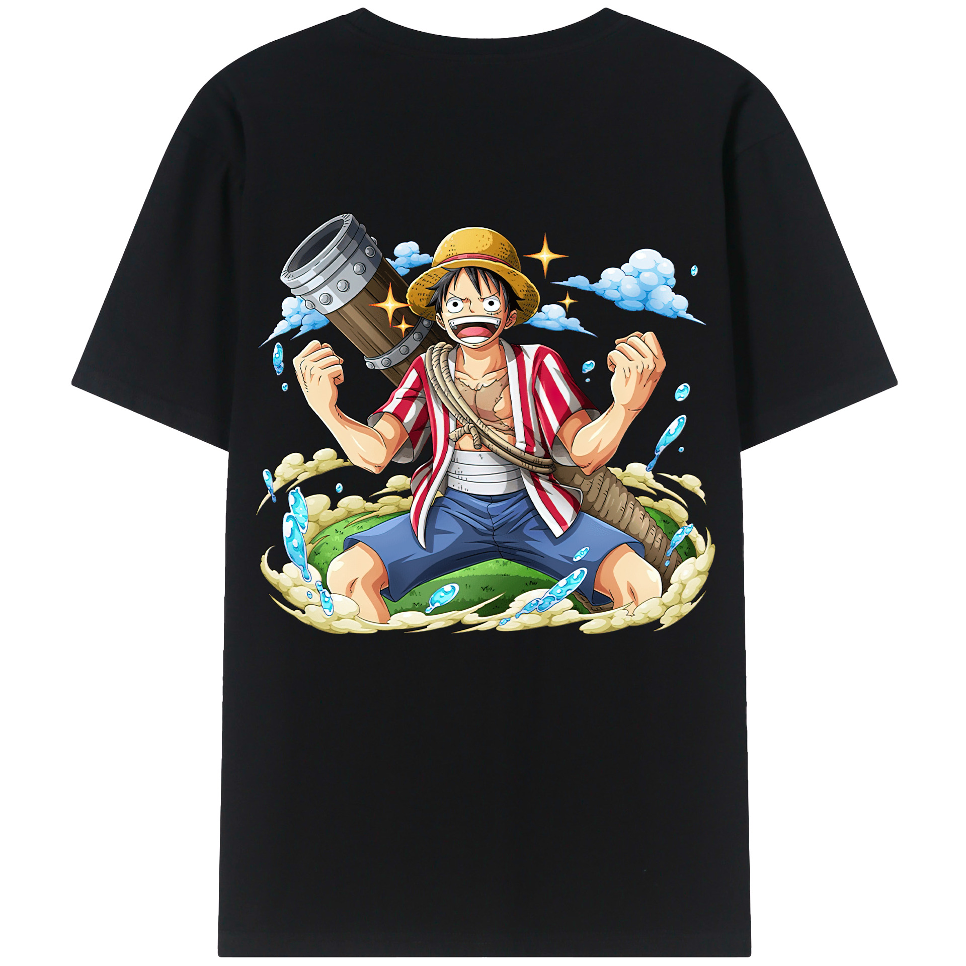 ワンピース モンキー・D・ルフィ ONE PIECE Monkey D. Luffy 綿100％ メンズ半袖Tシャツ（バックプリント） 通気性