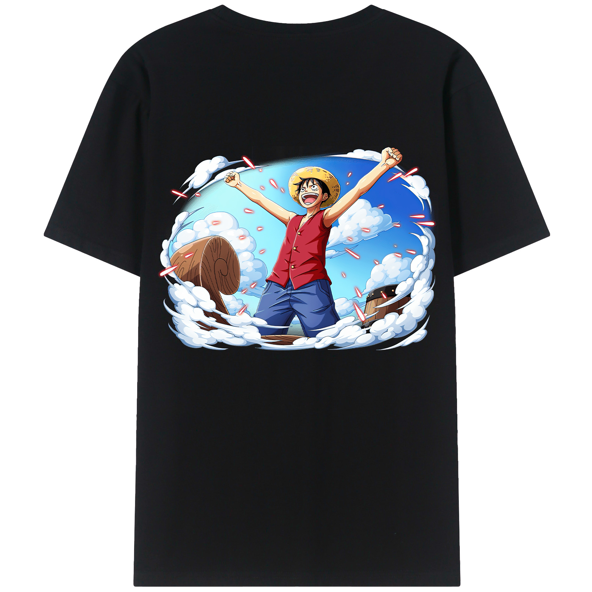ワンピース モンキー・D・ルフィ ONE PIECE Monkey D. Luffy 綿100％ メンズ半袖Tシャツ（バックプリント） 通気性