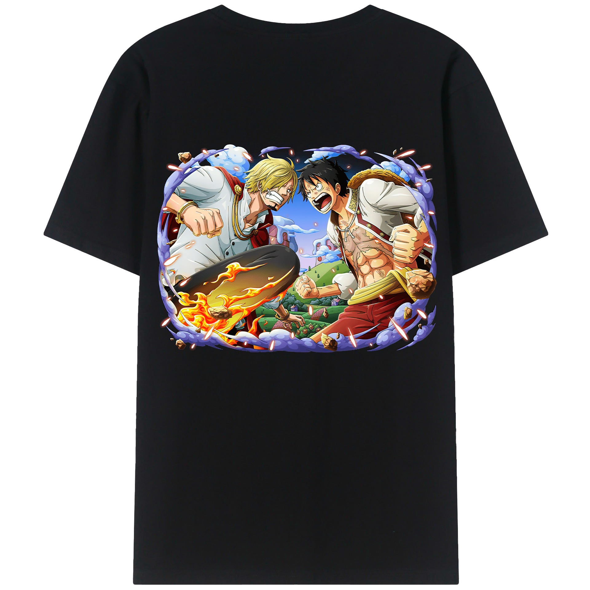ワンピース モンキー・D・ルフィ ONE PIECE Monkey D. Luffy 綿100％ メンズ半袖Tシャツ（バックプリント） 通気性