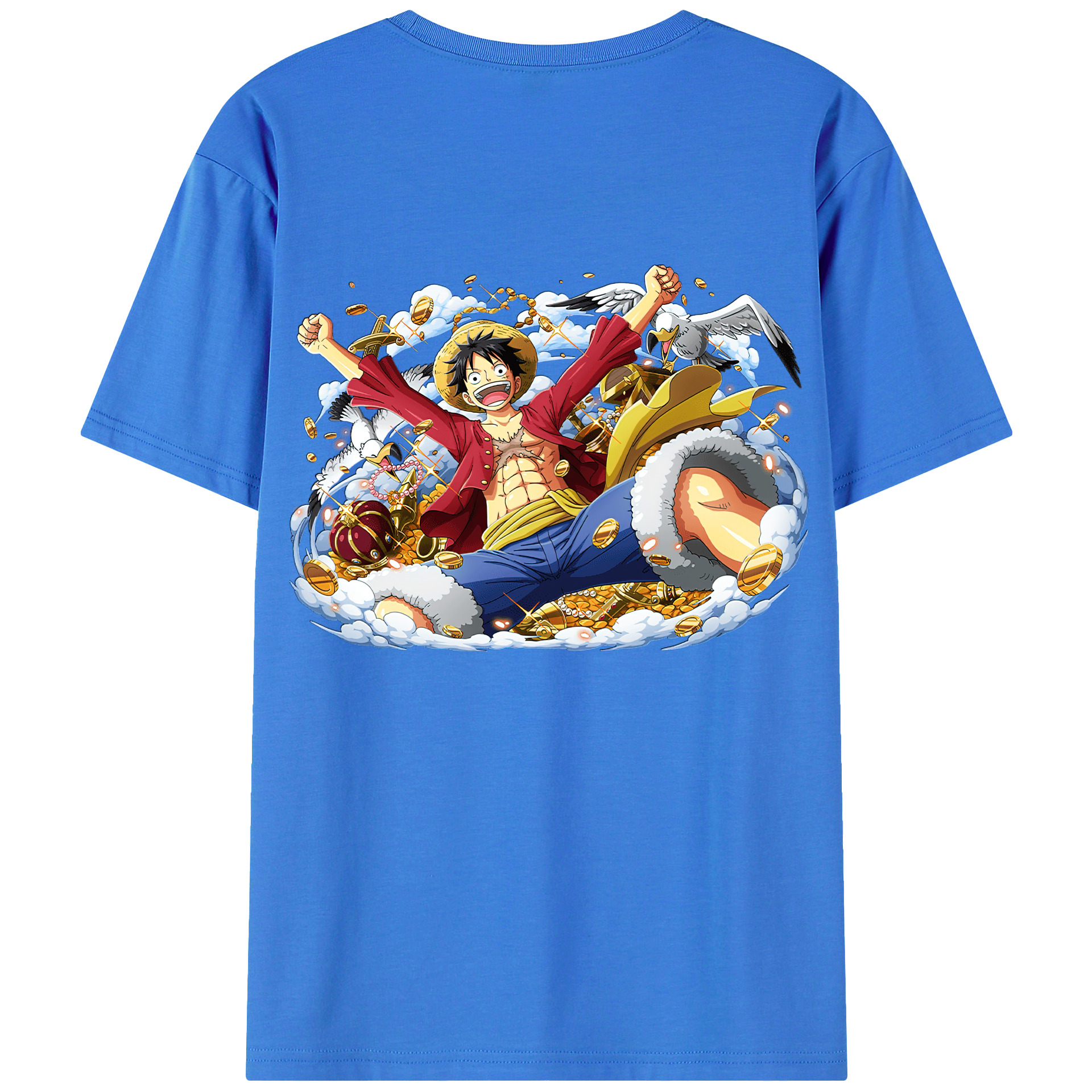 ワンピース モンキー・D・ルフィ ONE PIECE Monkey D. Luffy 綿100％ メンズ半袖Tシャツ（バックプリント） 通気性