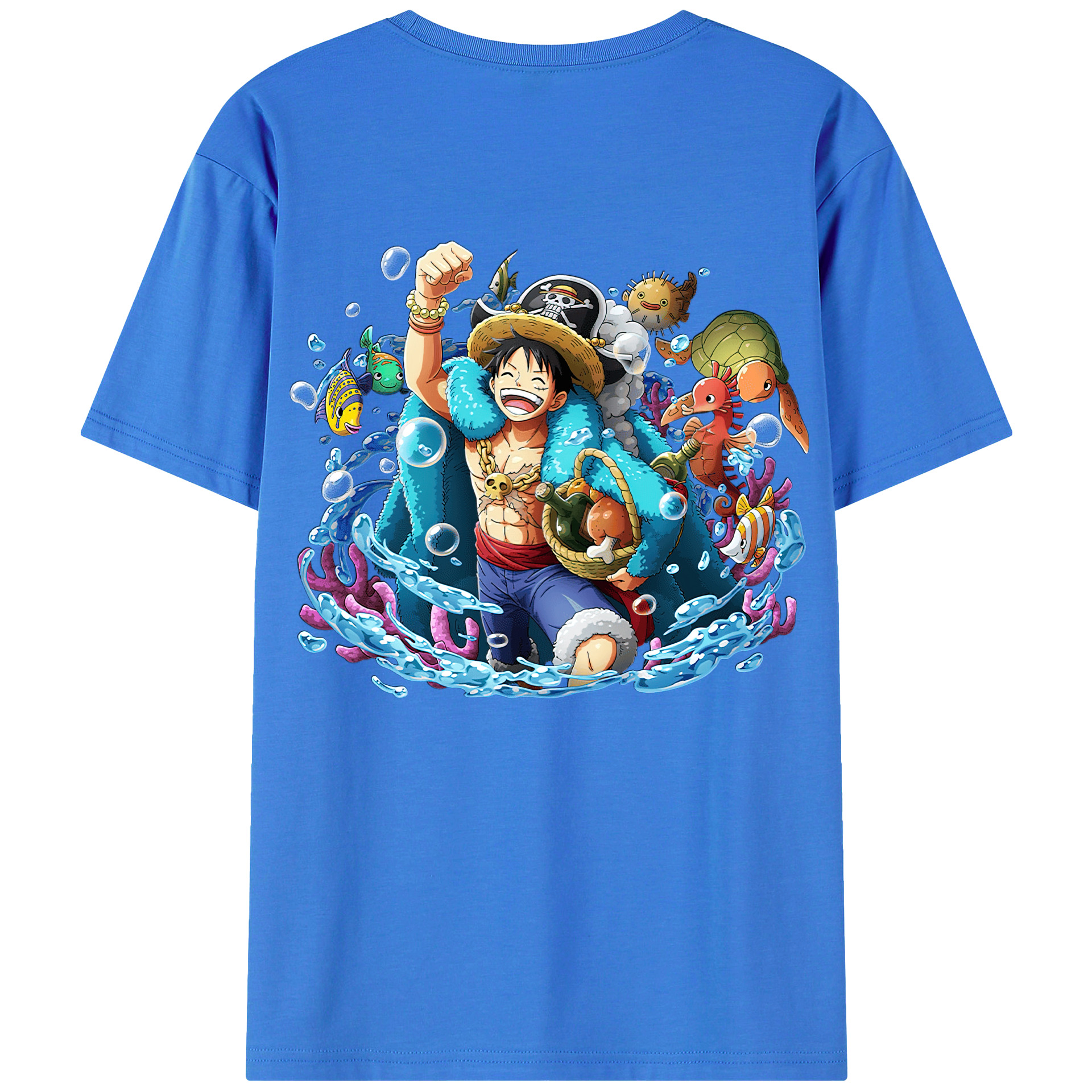 ワンピース モンキー・D・ルフィ ONE PIECE Monkey D. Luffy 綿100％ メンズ半袖Tシャツ（バックプリント） 通気性