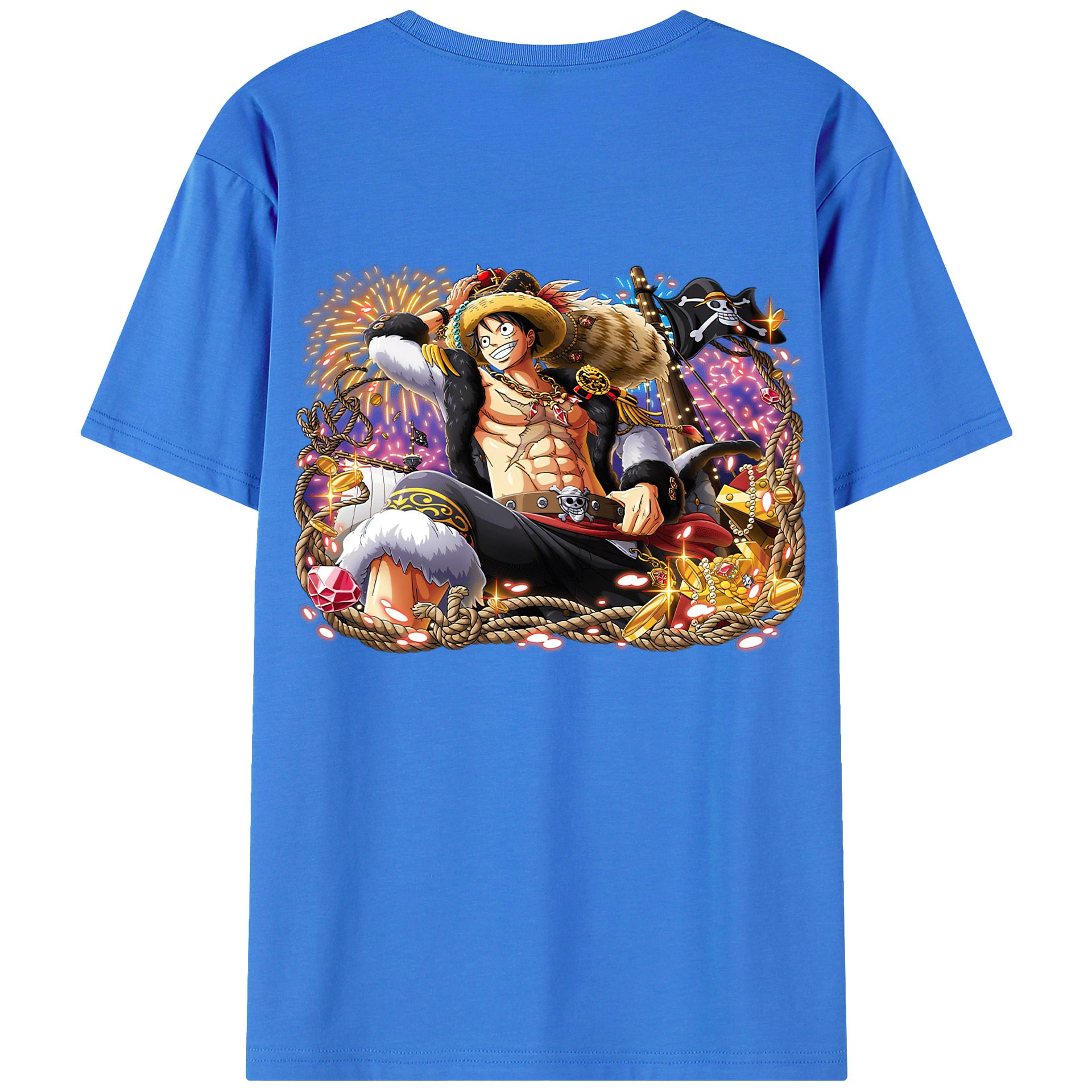 ワンピース モンキー・D・ルフィ ONE PIECE Monkey D. Luffy 綿100％ メンズ半袖Tシャツ（バックプリント） 通気性