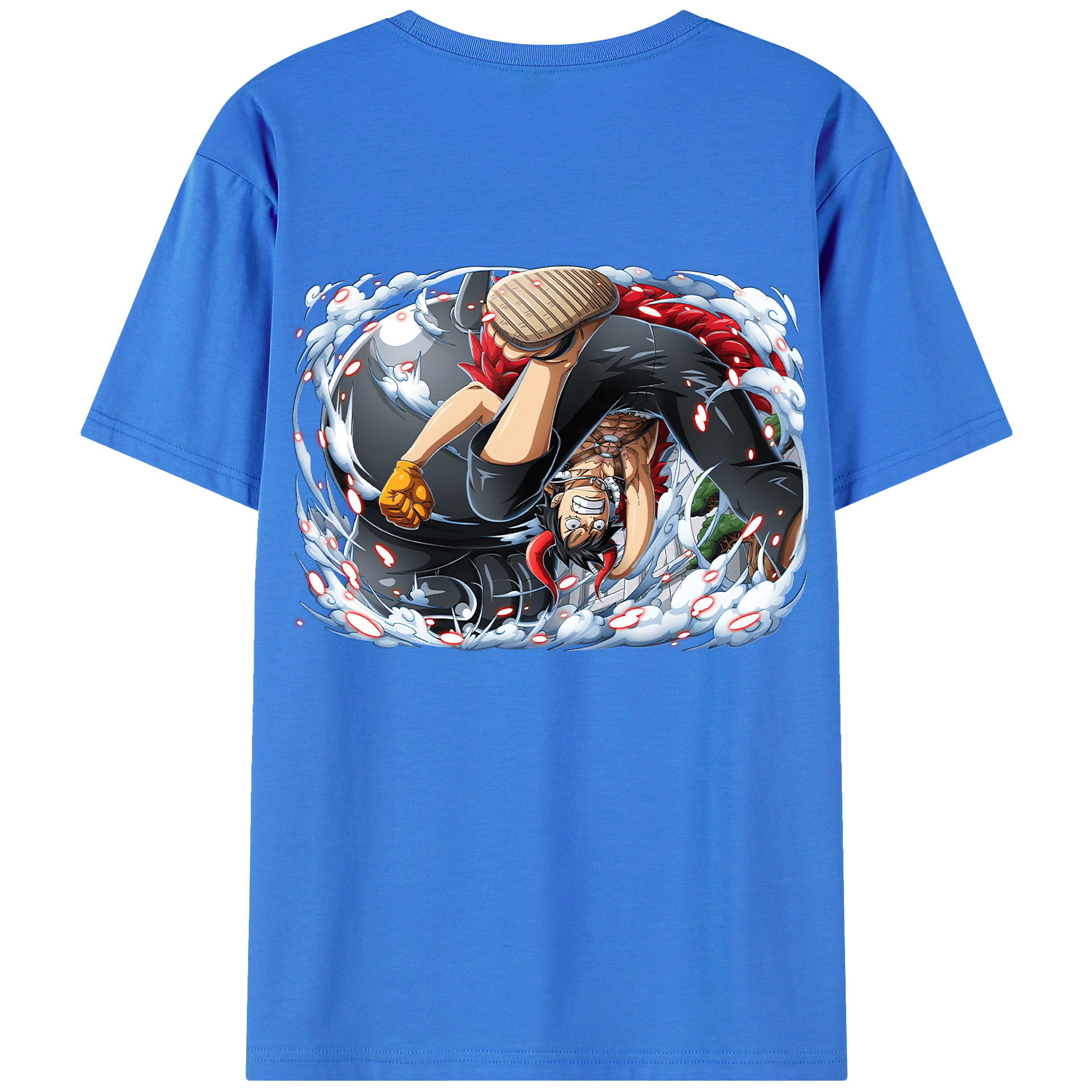 ワンピース モンキー・D・ルフィ ONE PIECE Monkey D. Luffy 綿100％ メンズ半袖Tシャツ（バックプリント） 通気性
