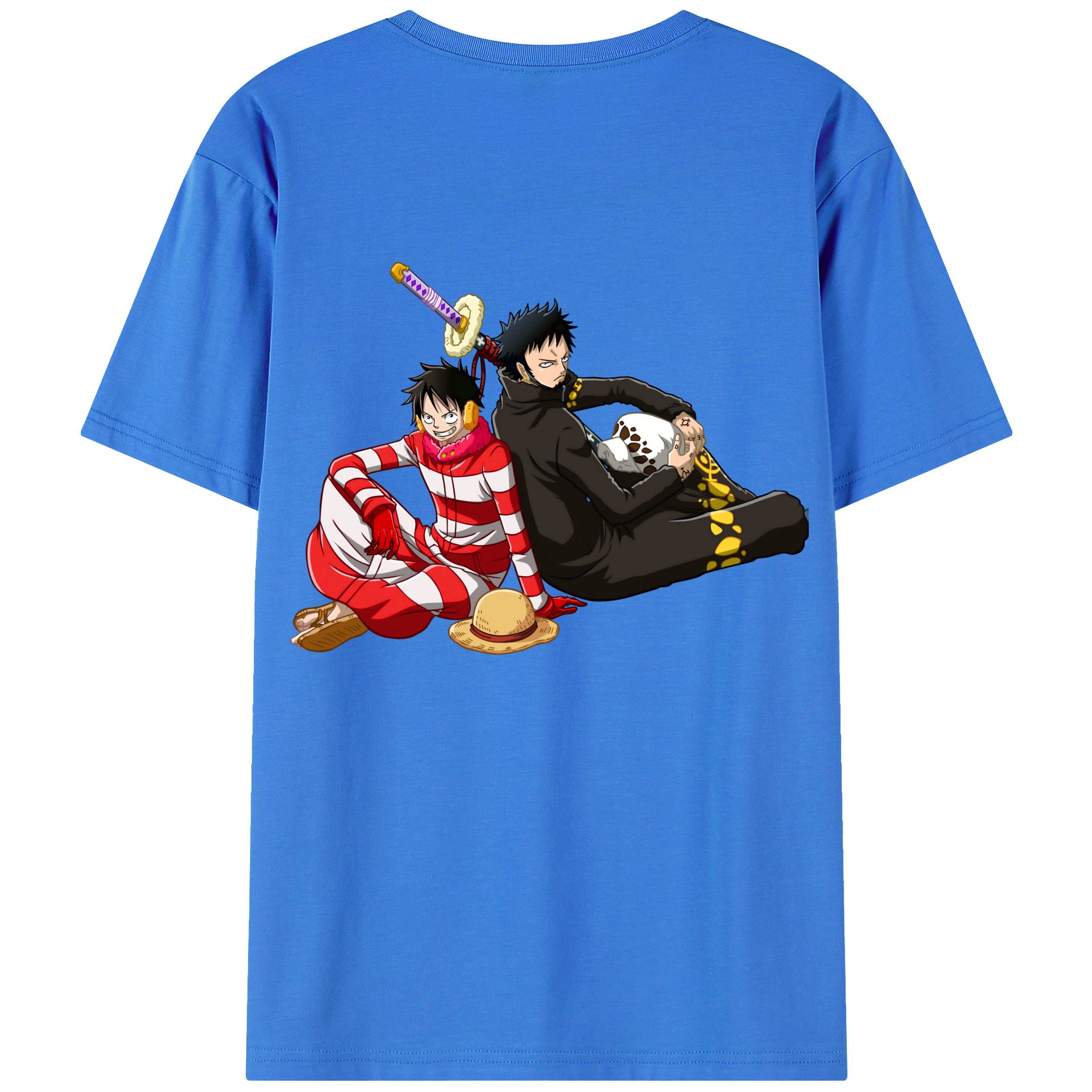 ワンピース モンキー・D・ルフィ ONE PIECE Monkey D. Luffy 綿100％ メンズ半袖Tシャツ（バックプリント） 通気性
