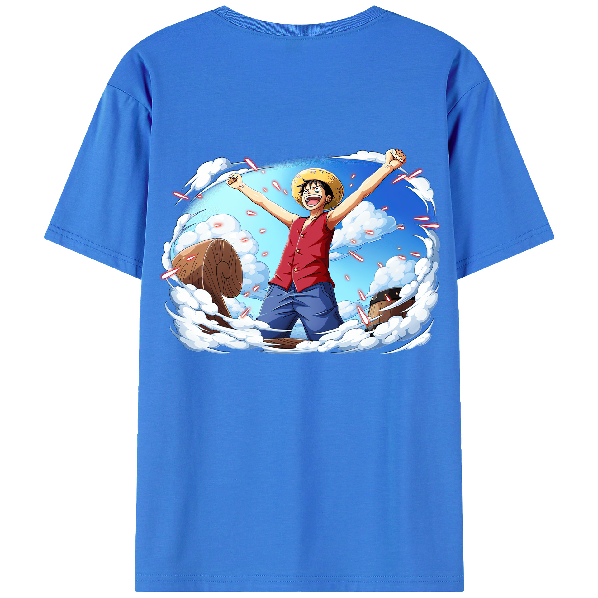 ワンピース モンキー・D・ルフィ ONE PIECE Monkey D. Luffy 綿100％ メンズ半袖Tシャツ（バックプリント） 通気性