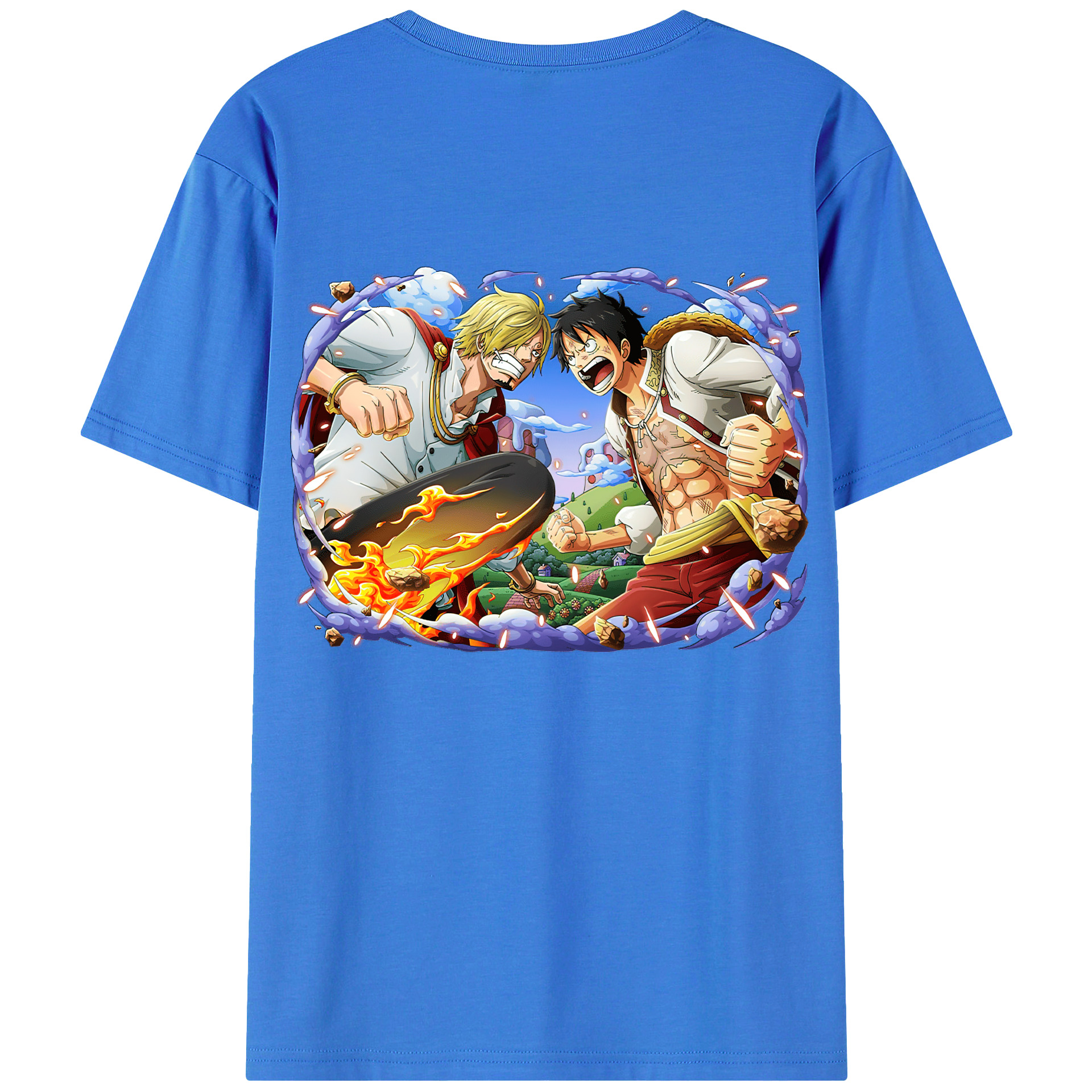 ワンピース モンキー・D・ルフィ ONE PIECE Monkey D. Luffy 綿100％ メンズ半袖Tシャツ（バックプリント） 通気性