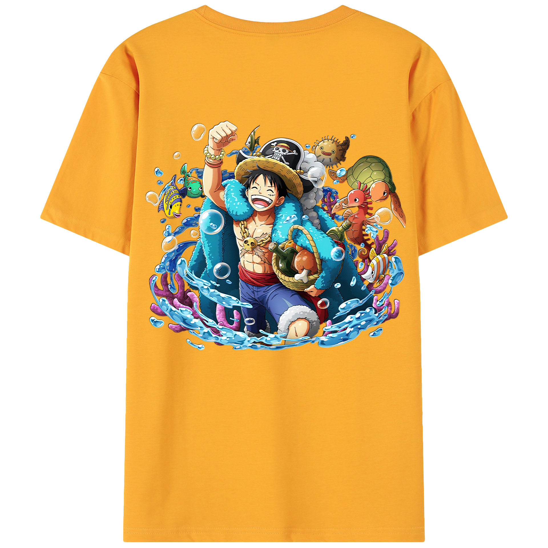 ワンピース モンキー・D・ルフィ ONE PIECE Monkey D. Luffy 綿100％ メンズ半袖Tシャツ（バックプリント） 通気性