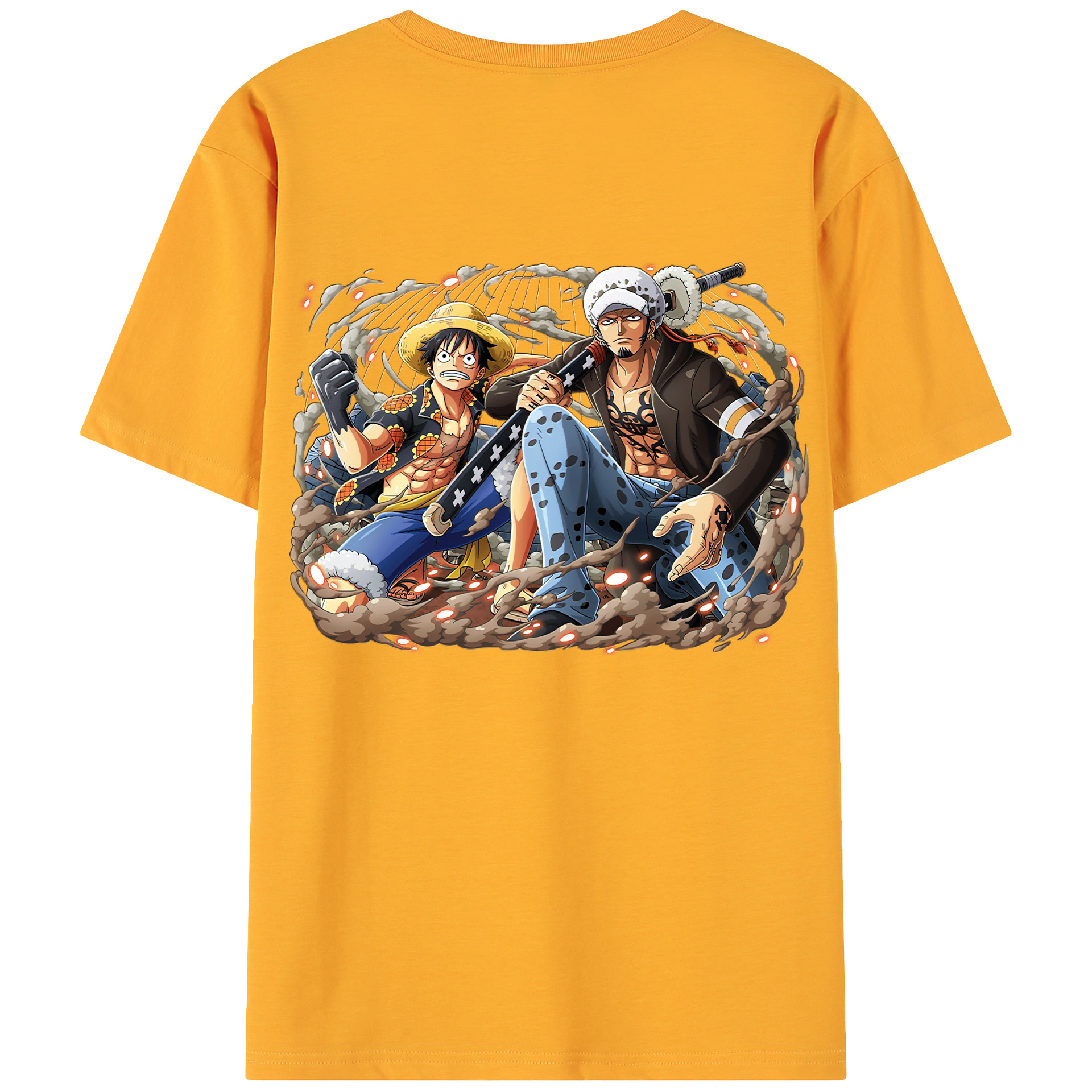 ワンピース モンキー・D・ルフィ ONE PIECE Monkey D. Luffy 綿100％ メンズ半袖Tシャツ（バックプリント） 通気性