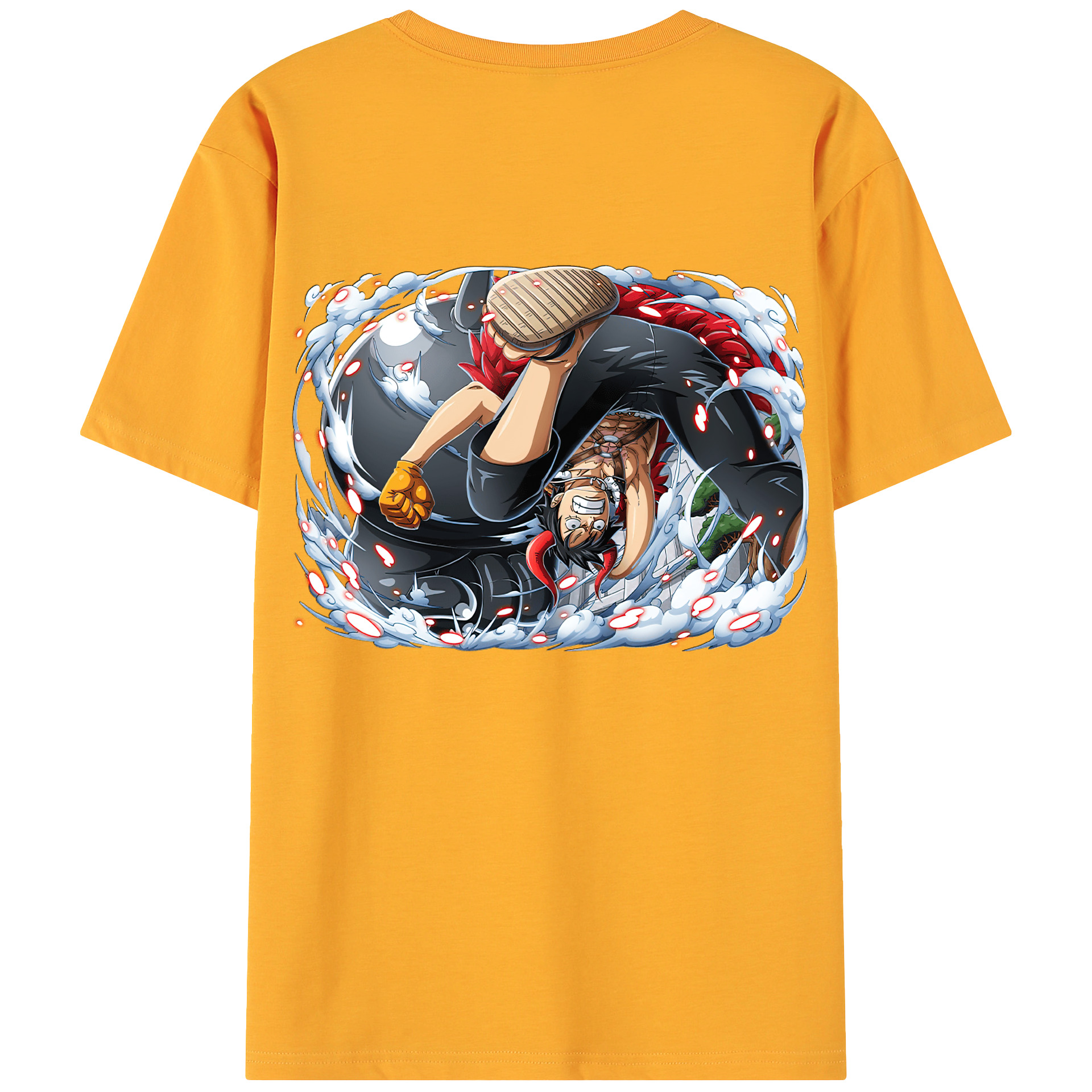 ワンピース モンキー・D・ルフィ ONE PIECE Monkey D. Luffy 綿100％ メンズ半袖Tシャツ（バックプリント） 通気性