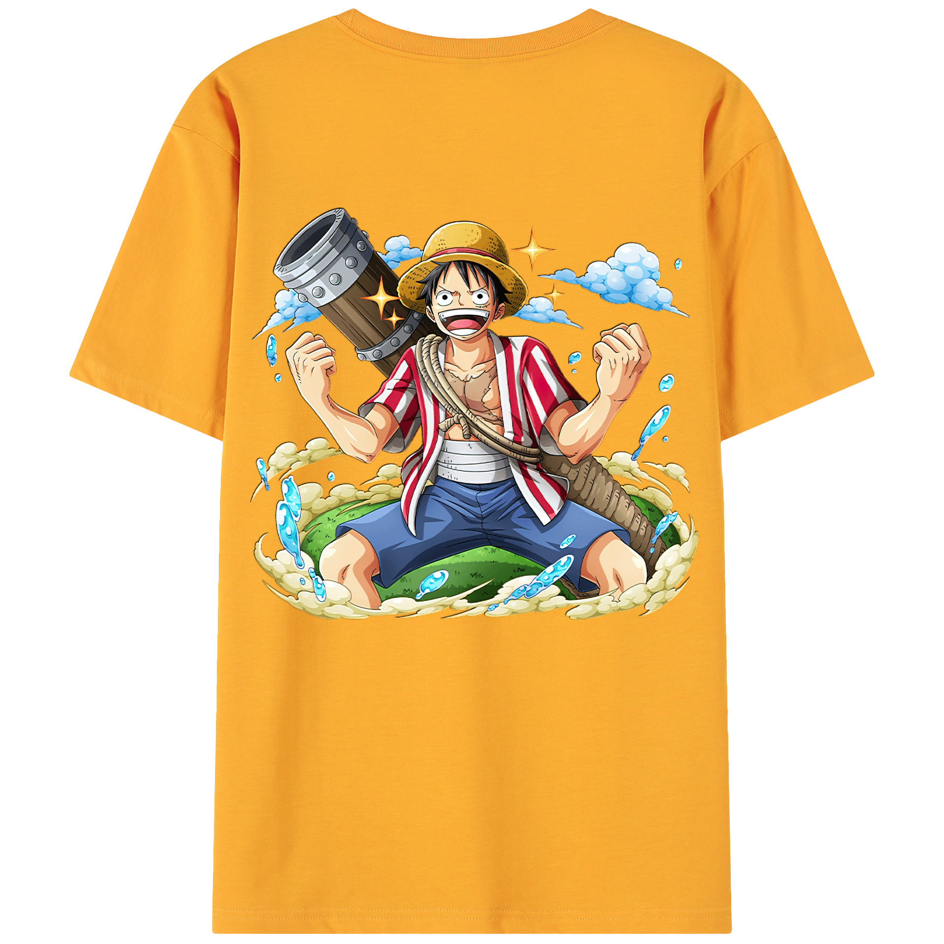ワンピース モンキー・D・ルフィ ONE PIECE Monkey D. Luffy 綿100％ メンズ半袖Tシャツ（バックプリント） 通気性