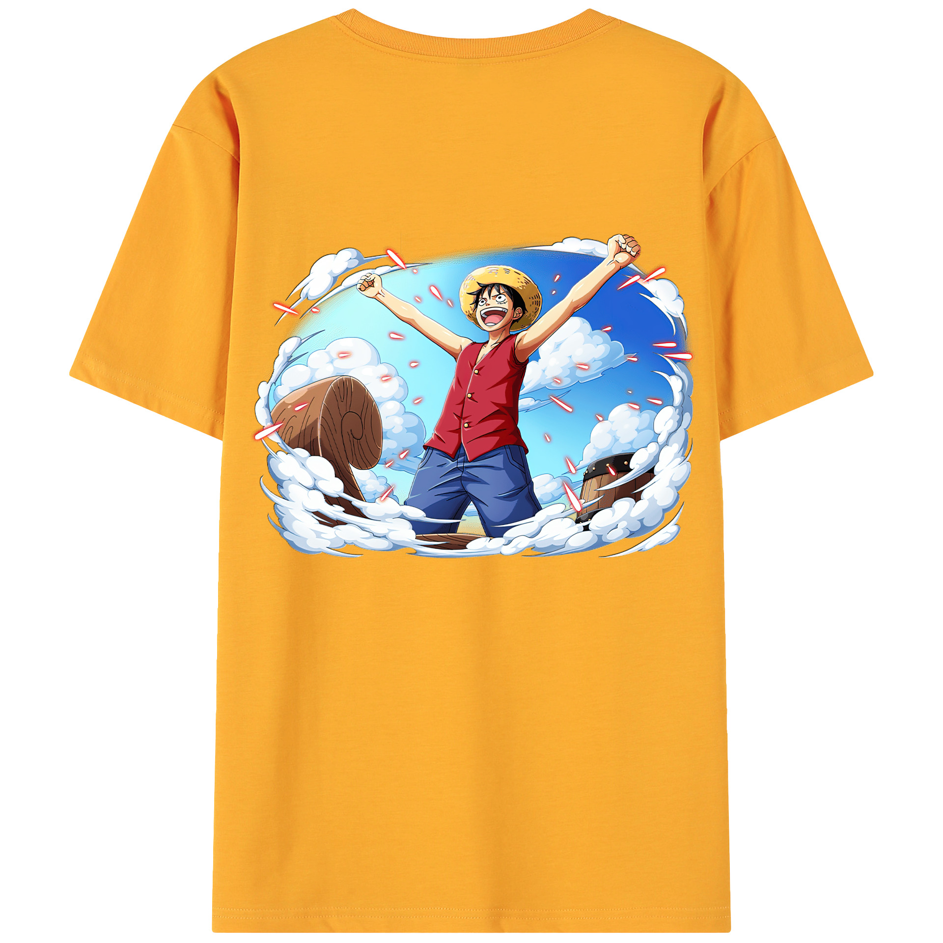 ワンピース モンキー・D・ルフィ ONE PIECE Monkey D. Luffy 綿100％ メンズ半袖Tシャツ（バックプリント） 通気性