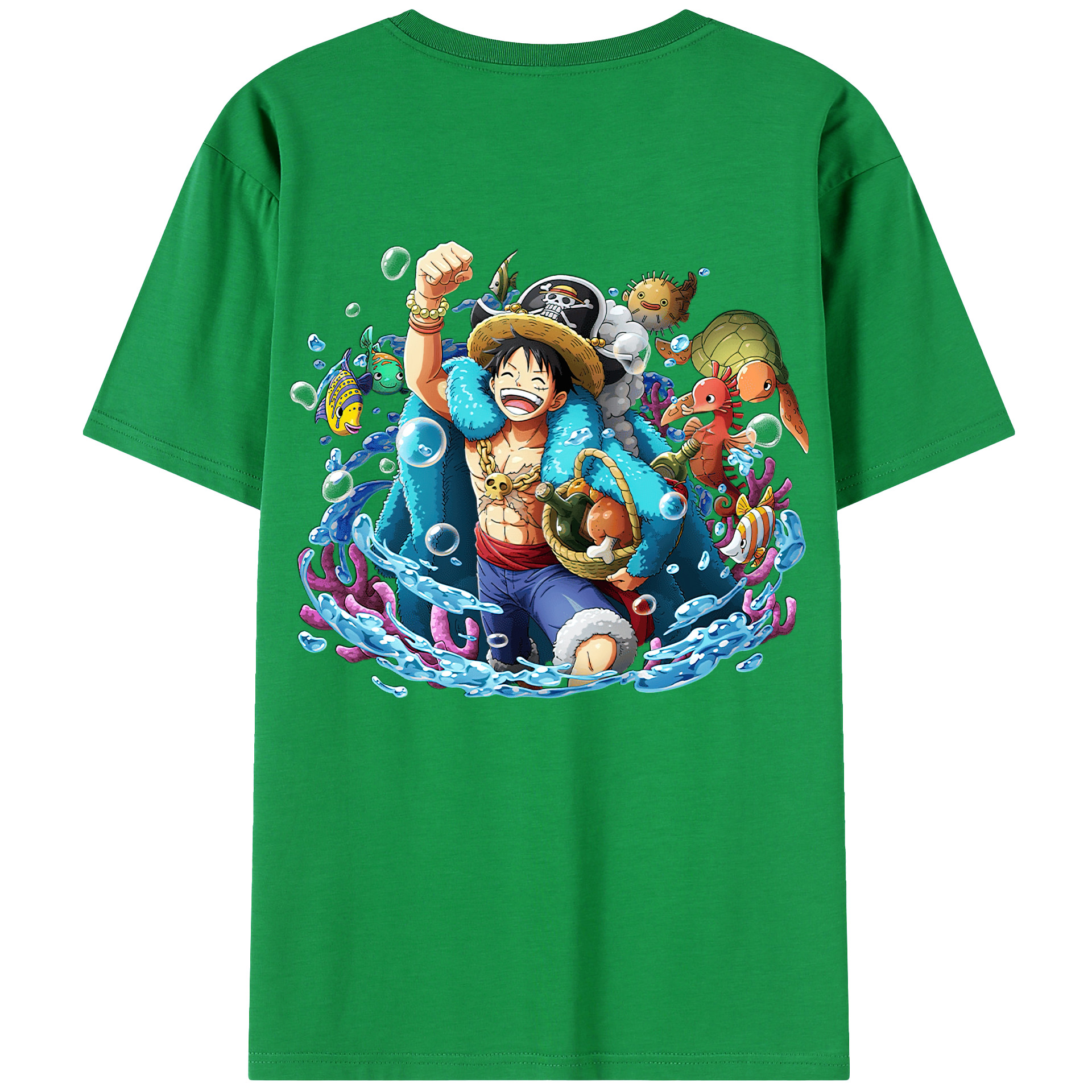 ワンピース モンキー・D・ルフィ ONE PIECE Monkey D. Luffy 綿100％ メンズ半袖Tシャツ（バックプリント） 通気性