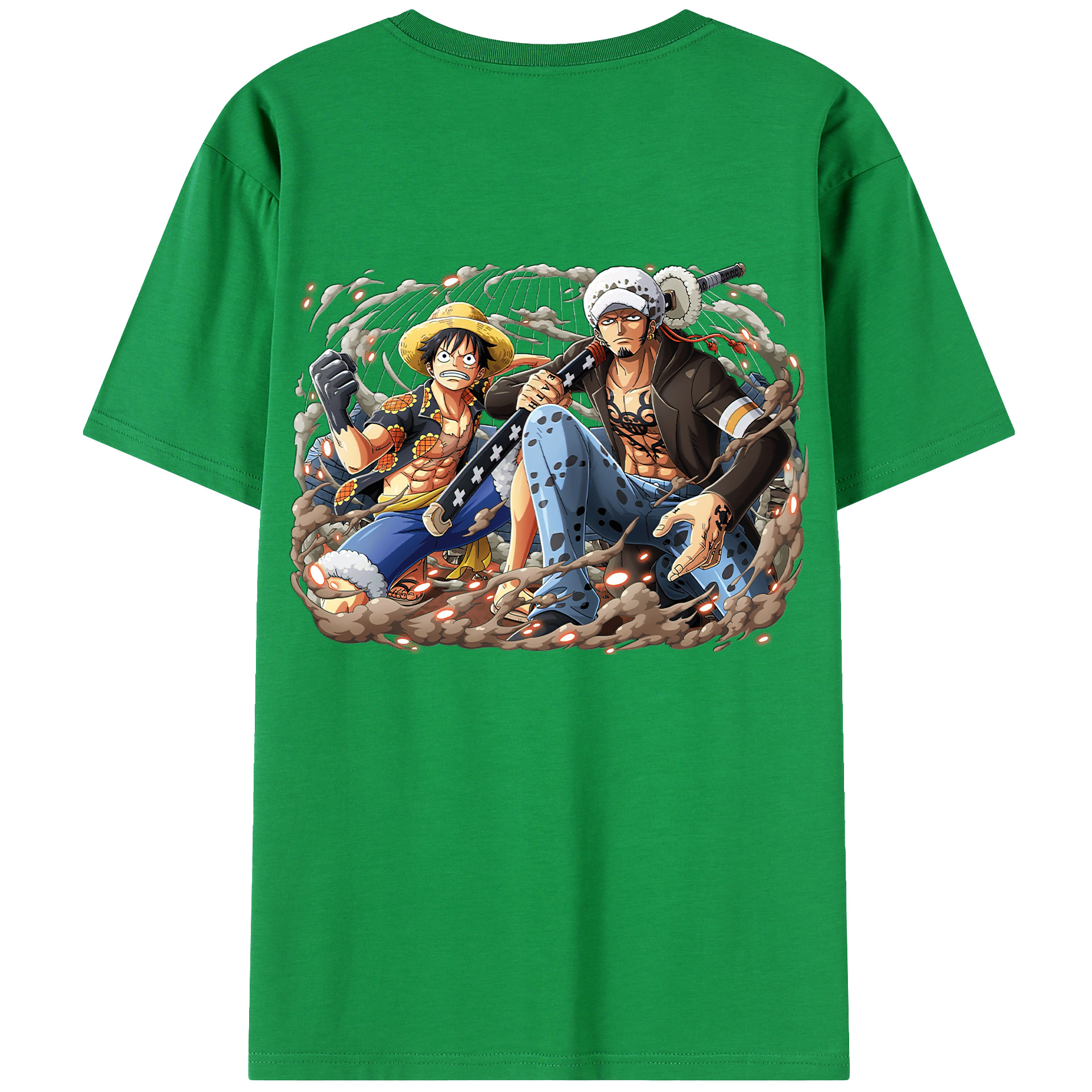 ワンピース モンキー・D・ルフィ ONE PIECE Monkey D. Luffy 綿100％ メンズ半袖Tシャツ（バックプリント） 通気性
