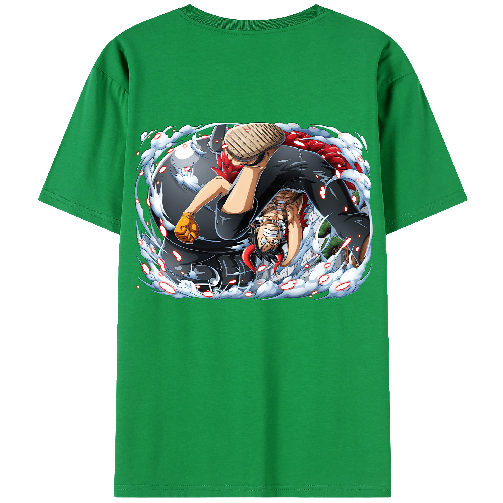 ワンピース モンキー・D・ルフィ ONE PIECE Monkey D. Luffy 綿100％ メンズ半袖Tシャツ（バックプリント） 通気性