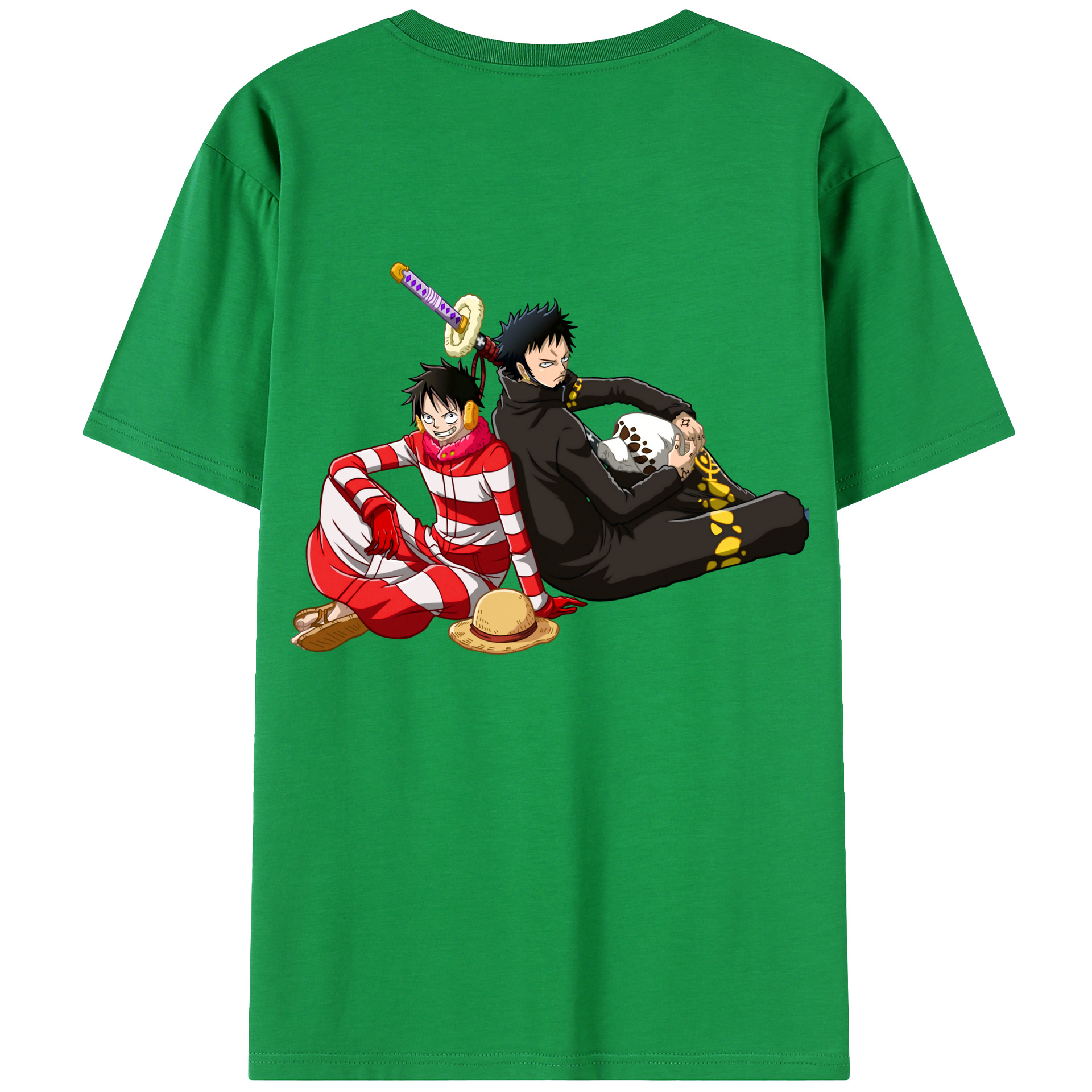 ワンピース モンキー・D・ルフィ ONE PIECE Monkey D. Luffy 綿100％ メンズ半袖Tシャツ（バックプリント） 通気性