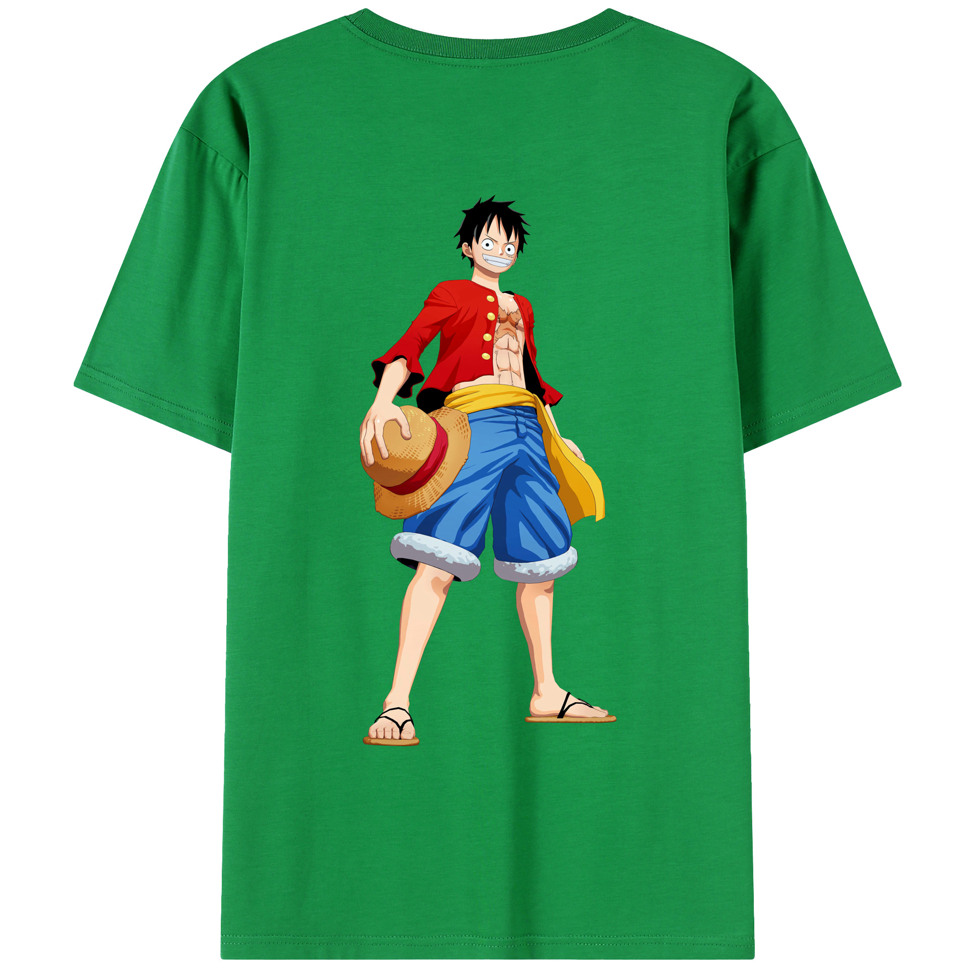 ワンピース モンキー・D・ルフィ ONE PIECE Monkey D. Luffy 綿100％ メンズ半袖Tシャツ（バックプリント） 通気性