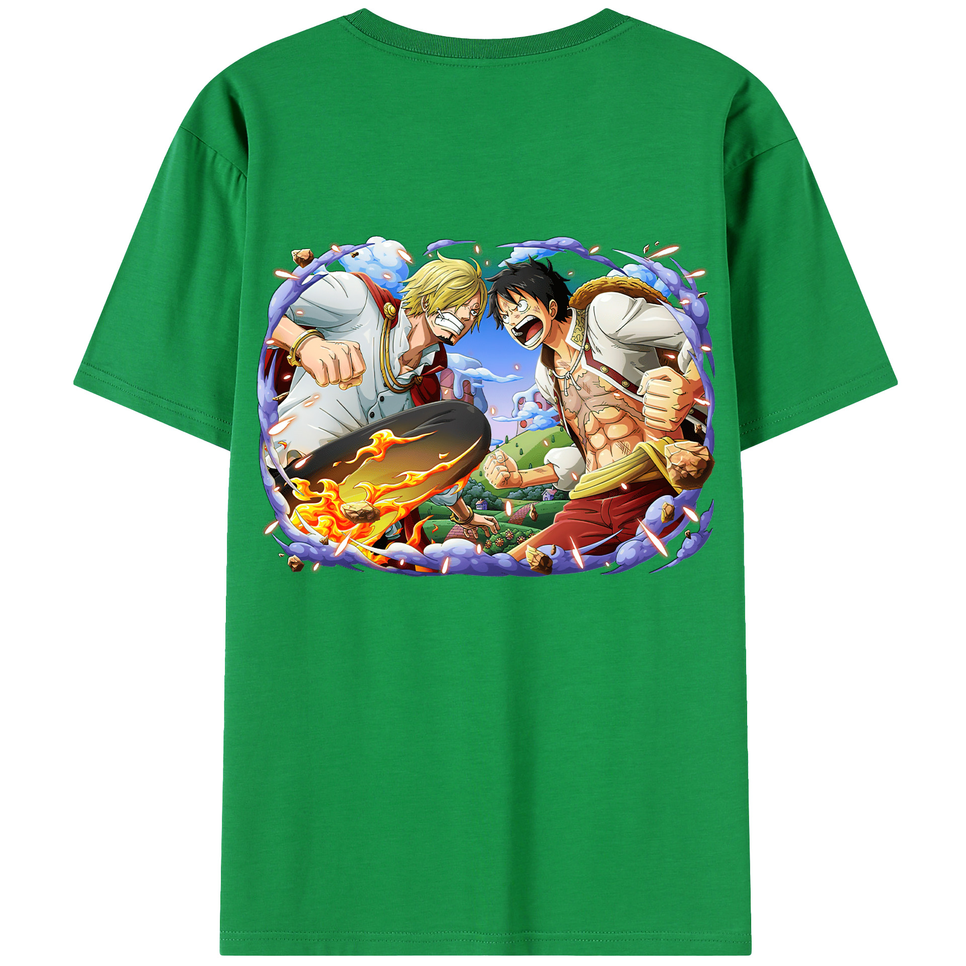 ワンピース モンキー・D・ルフィ ONE PIECE Monkey D. Luffy 綿100％ メンズ半袖Tシャツ（バックプリント） 通気性