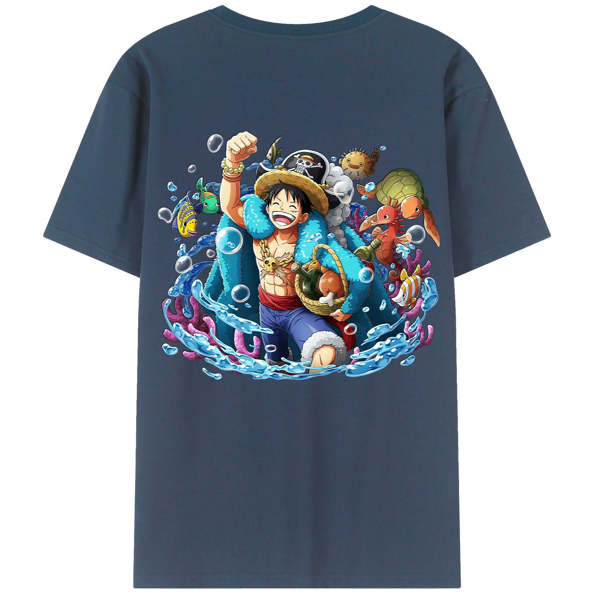 ワンピース モンキー・D・ルフィ ONE PIECE Monkey D. Luffy 綿100％ メンズ半袖Tシャツ（バックプリント） 通気性