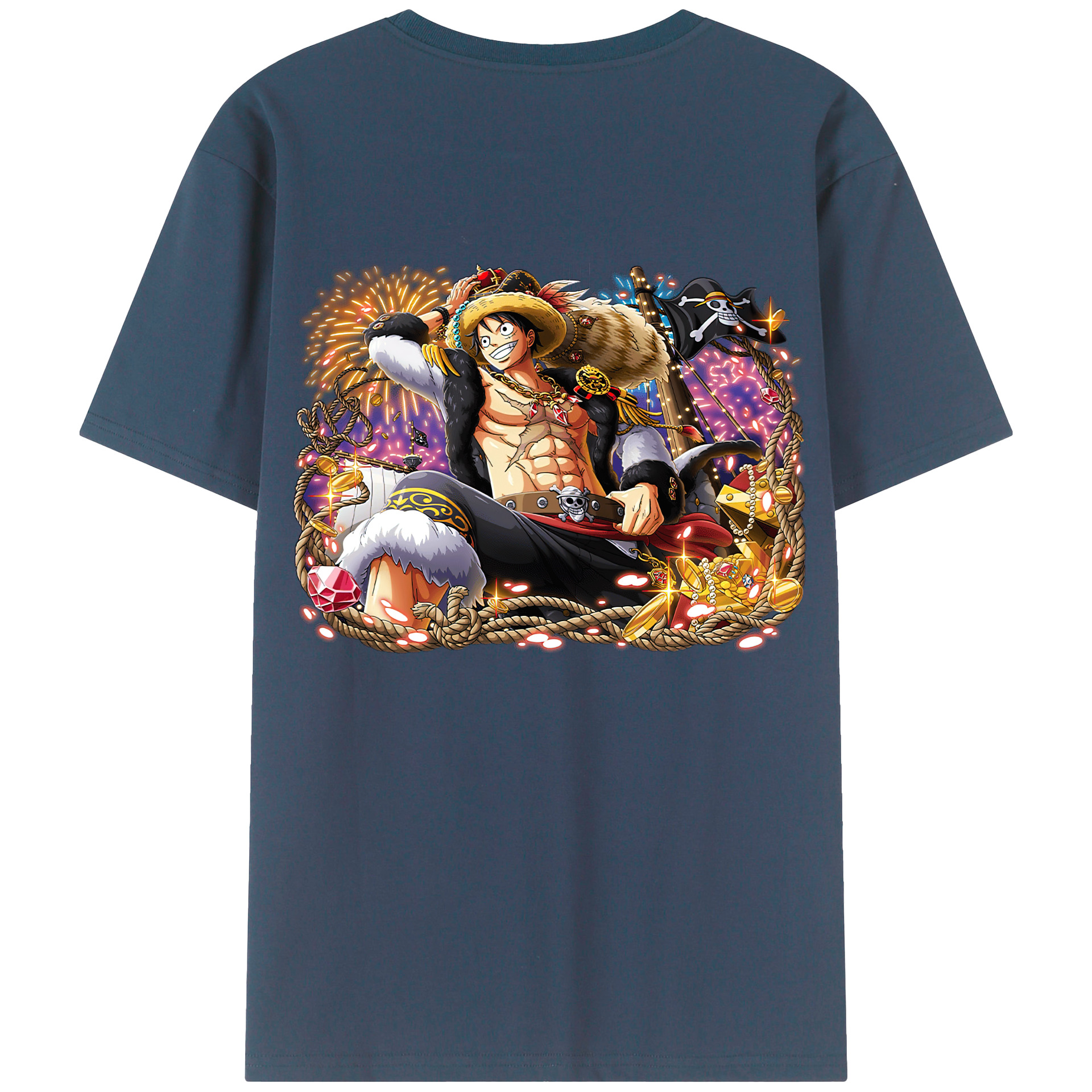 ワンピース モンキー・D・ルフィ ONE PIECE Monkey D. Luffy 綿100％ メンズ半袖Tシャツ（バックプリント） 通気性