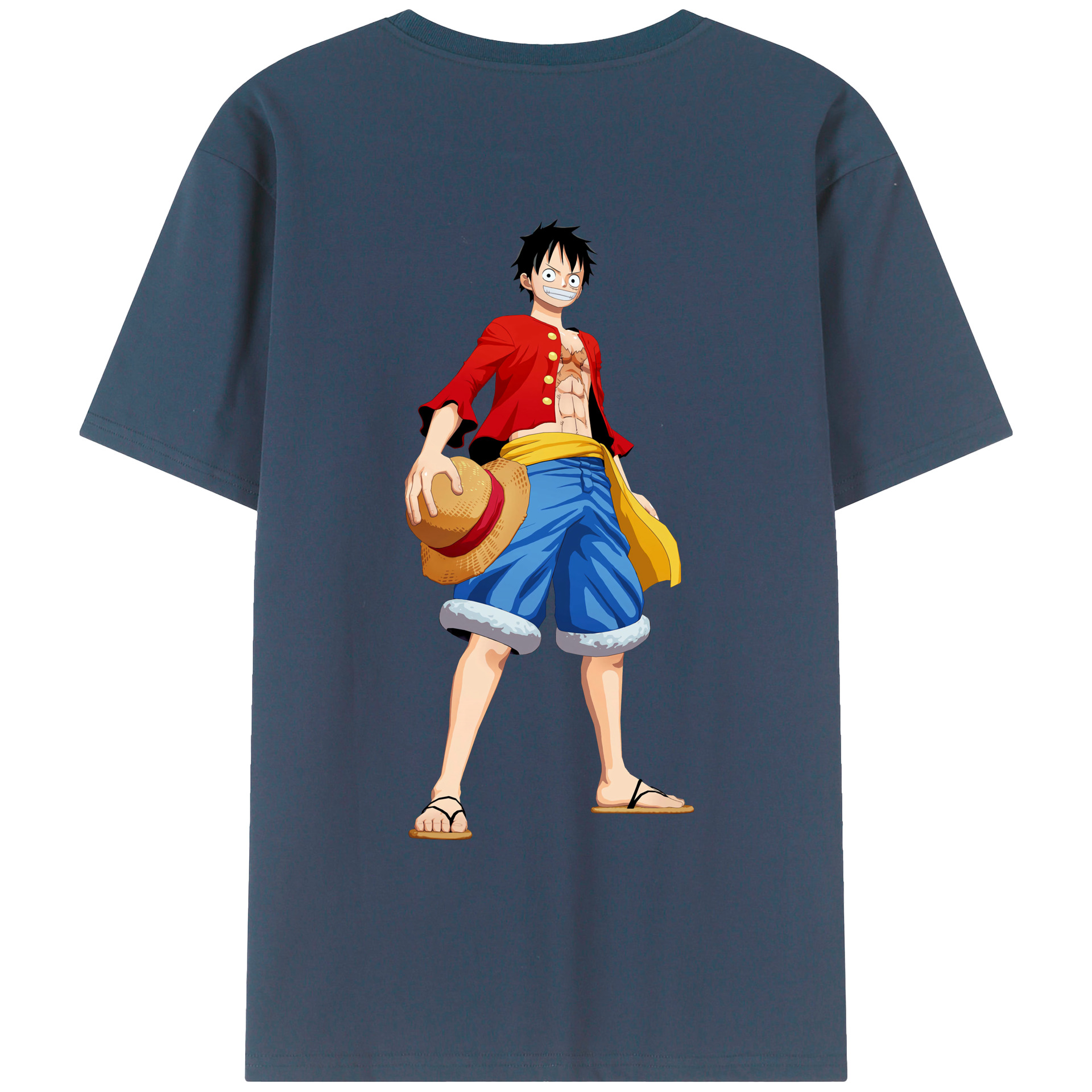 ワンピース モンキー・D・ルフィ ONE PIECE Monkey D. Luffy 綿100％ メンズ半袖Tシャツ（バックプリント） 通気性