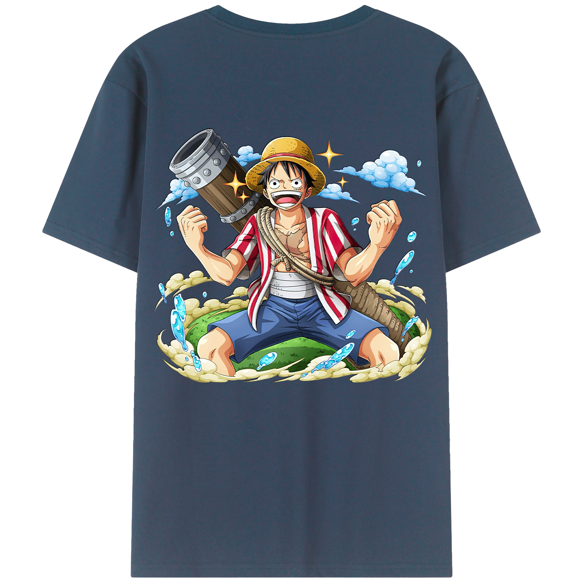 ワンピース モンキー・D・ルフィ ONE PIECE Monkey D. Luffy 綿100％ メンズ半袖Tシャツ（バックプリント） 通気性