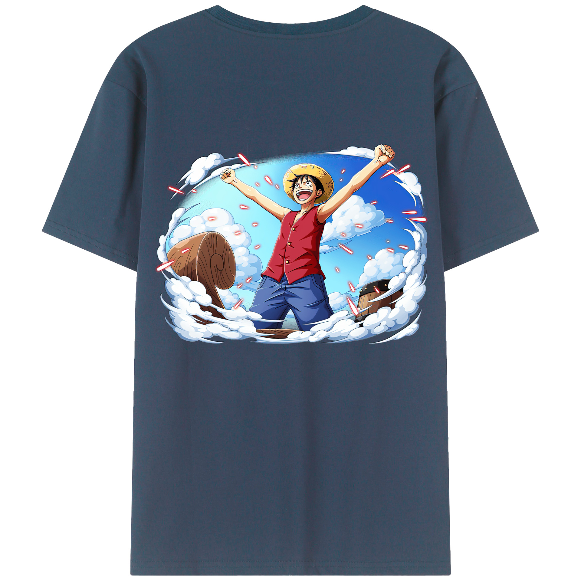 ワンピース モンキー・D・ルフィ ONE PIECE Monkey D. Luffy 綿100％ メンズ半袖Tシャツ（バックプリント） 通気性