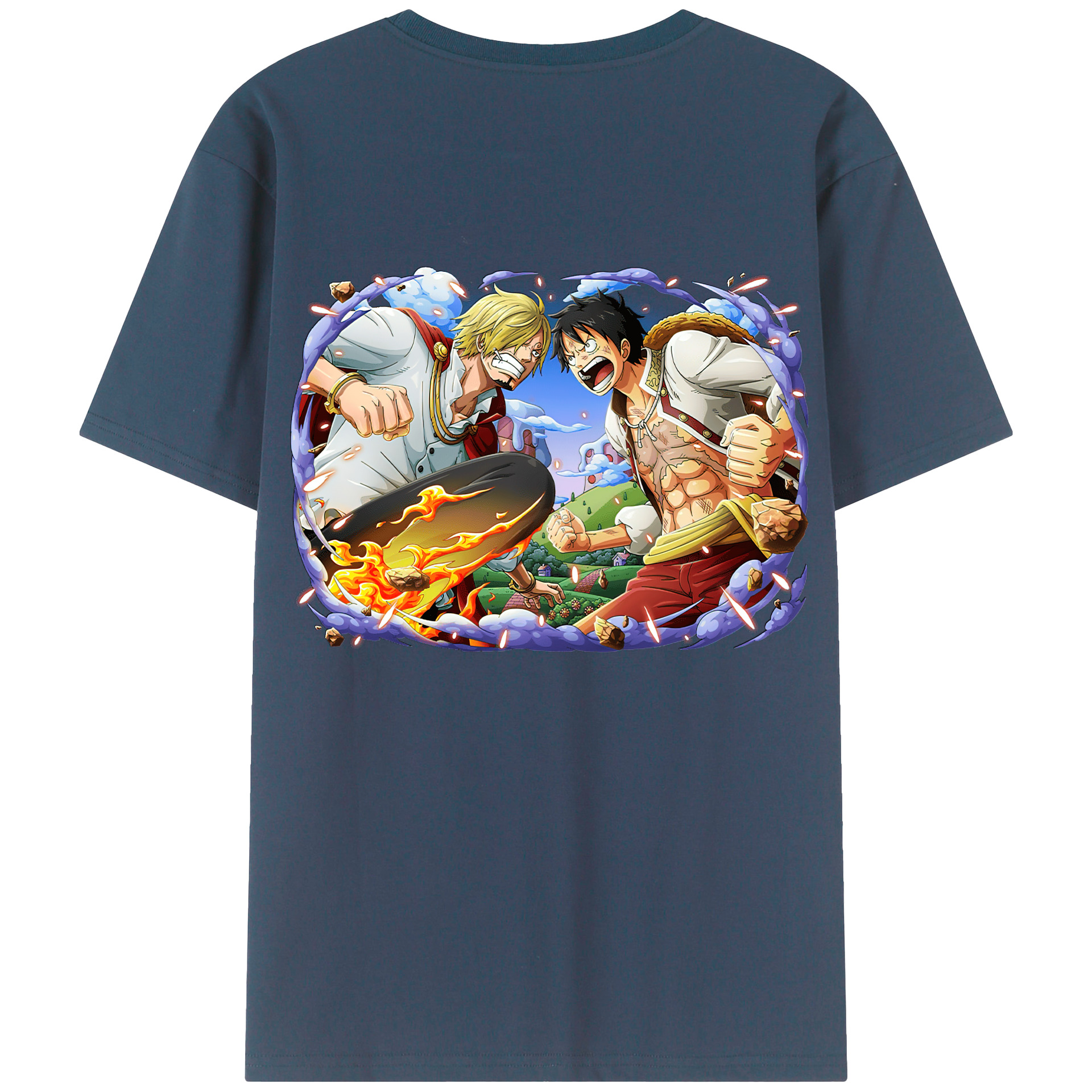 ワンピース モンキー・D・ルフィ ONE PIECE Monkey D. Luffy 綿100％ メンズ半袖Tシャツ（バックプリント） 通気性