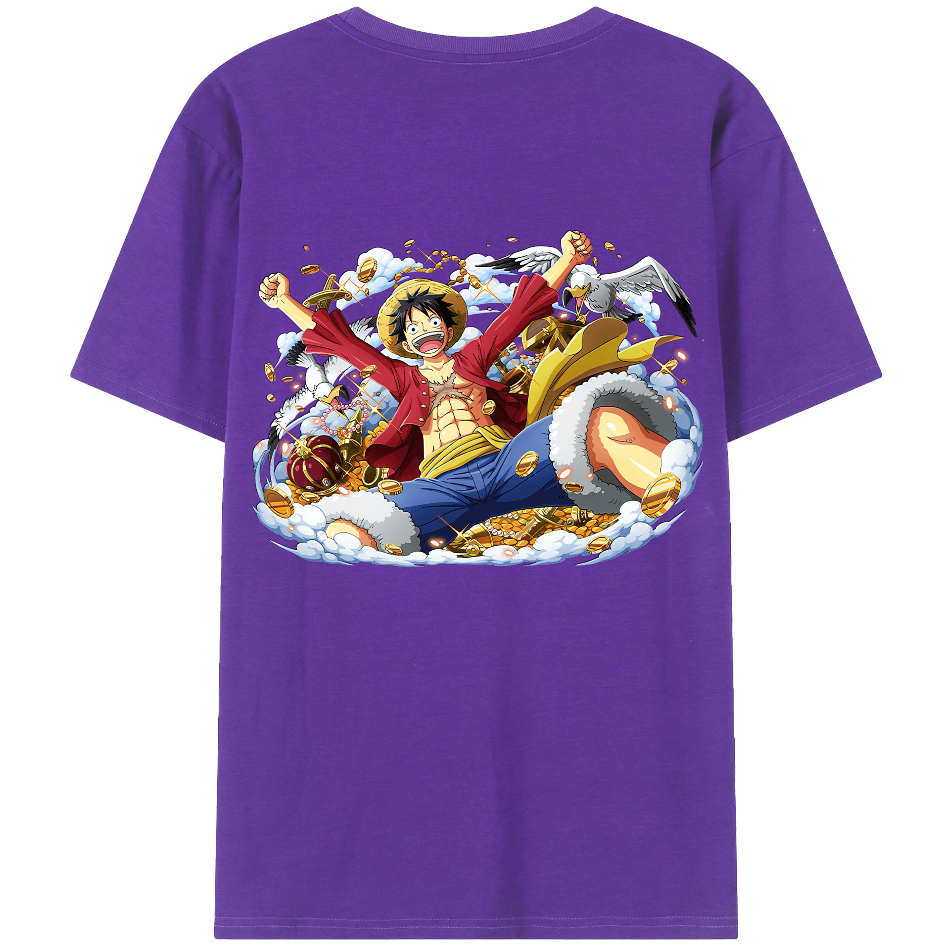 ワンピース モンキー・D・ルフィ ONE PIECE Monkey D. Luffy 綿100％ メンズ半袖Tシャツ（バックプリント） 通気性