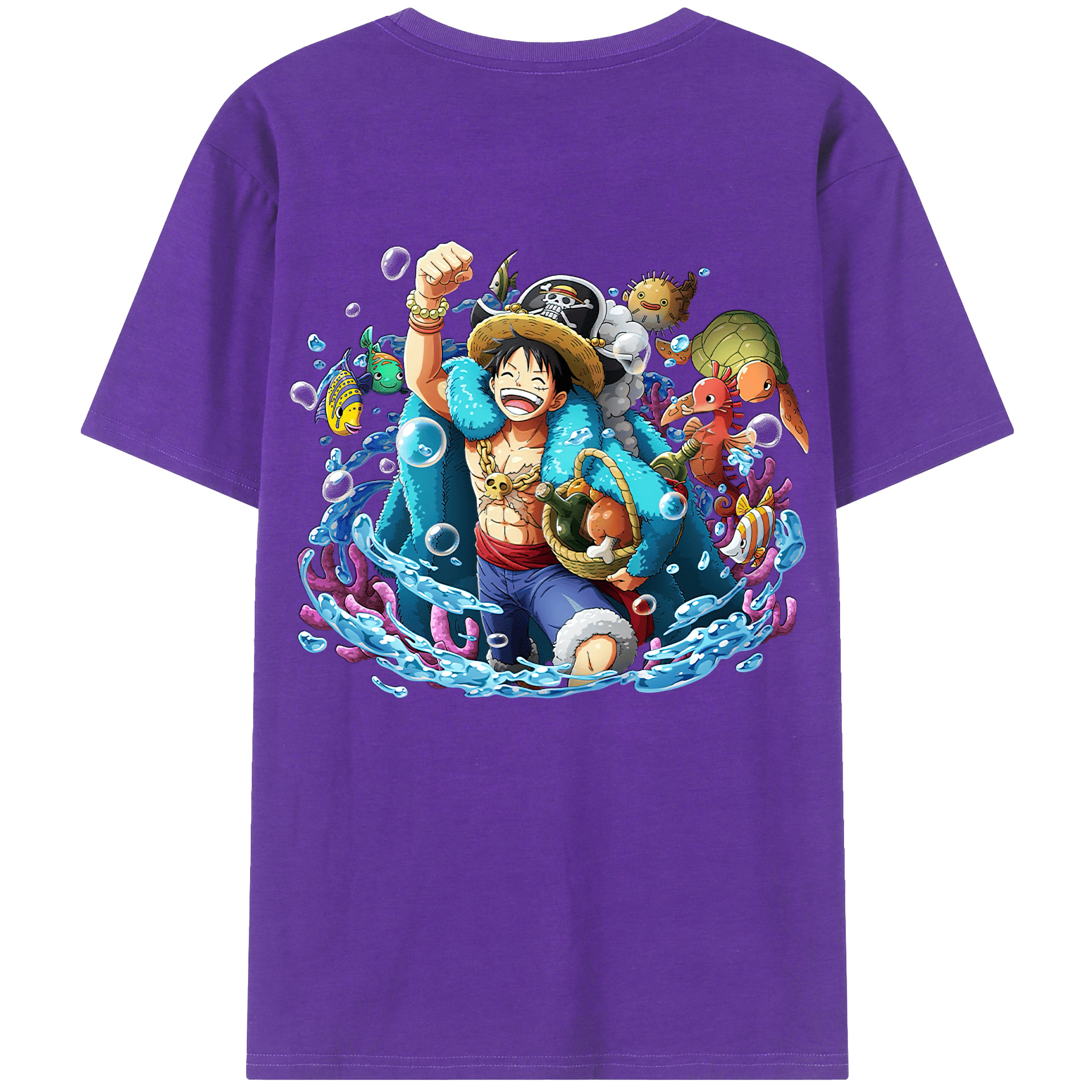 ワンピース モンキー・D・ルフィ ONE PIECE Monkey D. Luffy 綿100％ メンズ半袖Tシャツ（バックプリント） 通気性