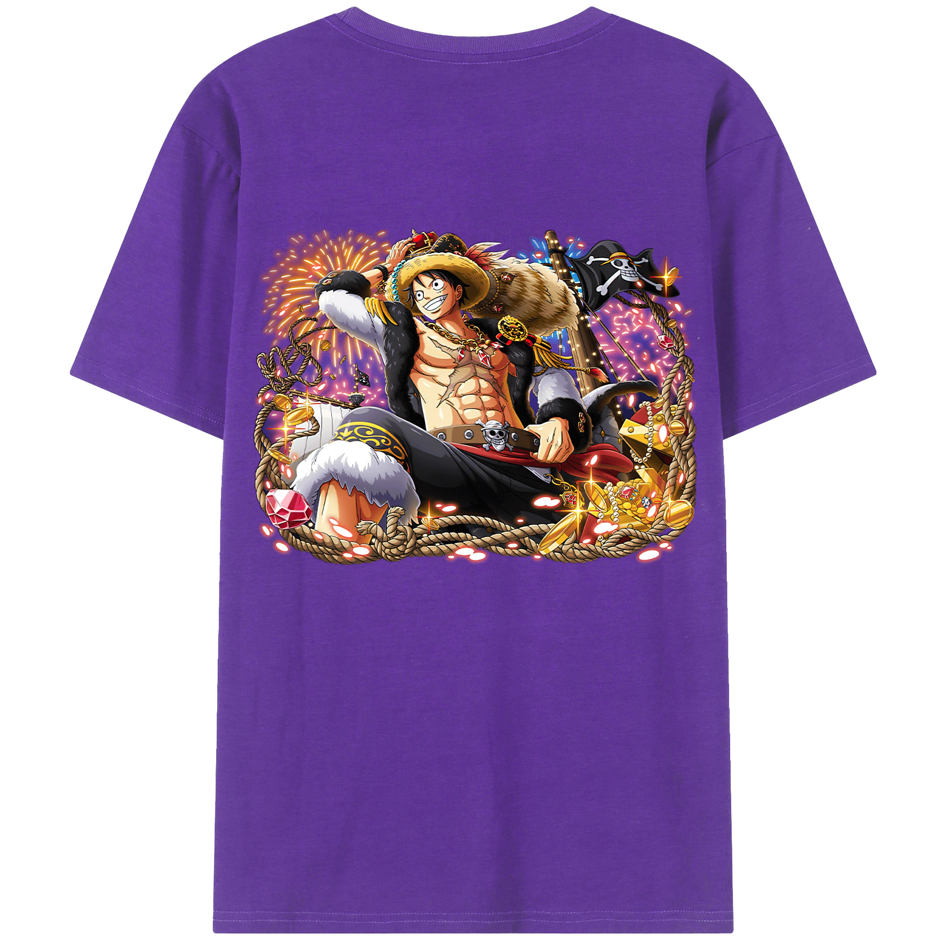 ワンピース モンキー・D・ルフィ ONE PIECE Monkey D. Luffy 綿100％ メンズ半袖Tシャツ（バックプリント） 通気性